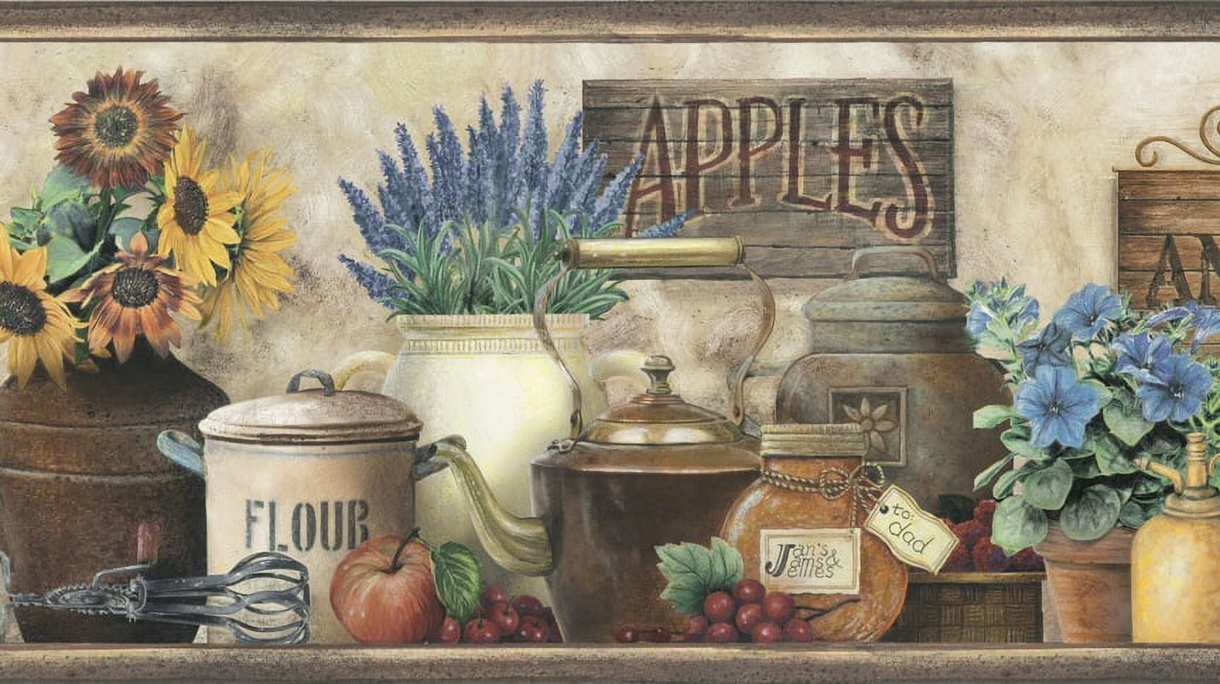Brewster Home Fashions Borders by Chesapeake March  Antique Herbs Portrait 15' x 6'' Food 3D Embossed Border Wallpaper