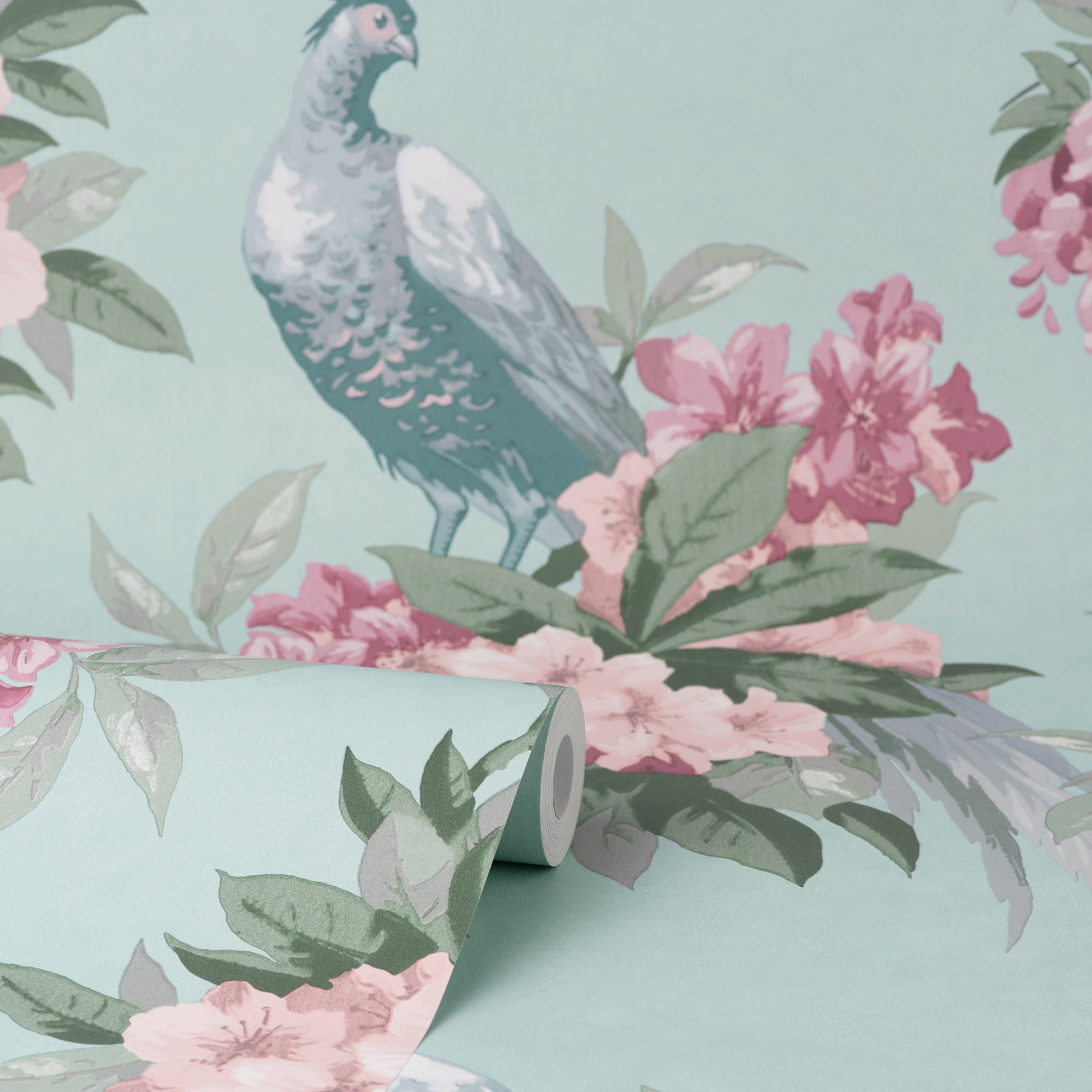 Brewster Home Fashions Golden Pheasant Aqua Floral Wallpaper, 20.5-in by 33-ft, 56.38 sq. ft.