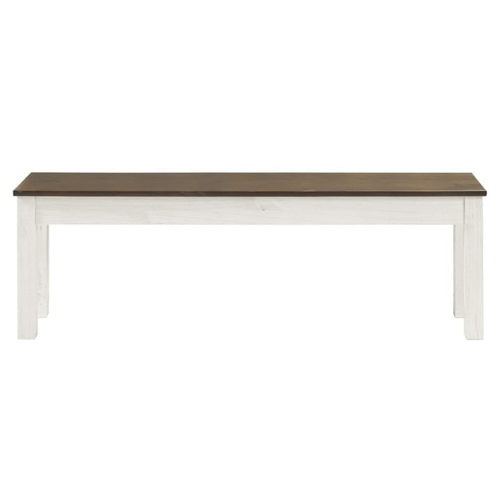 Bridge Brazil Wood Bench White Distressed | Furniture Dash White distressed finish, seat in brown lacquer.