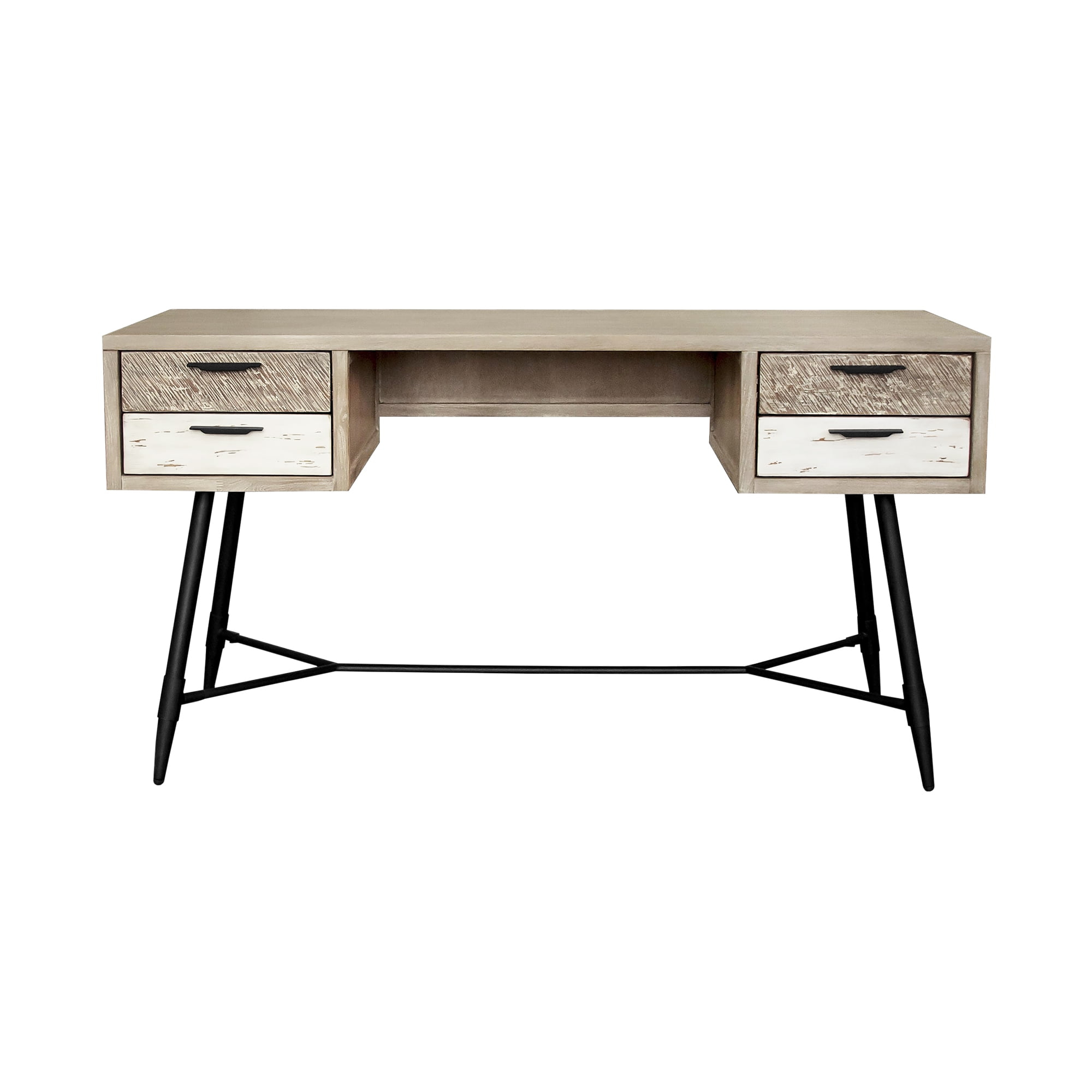 Armen Living Bridges 4-Drawer Modern Wood Desk in Natural/Gray
