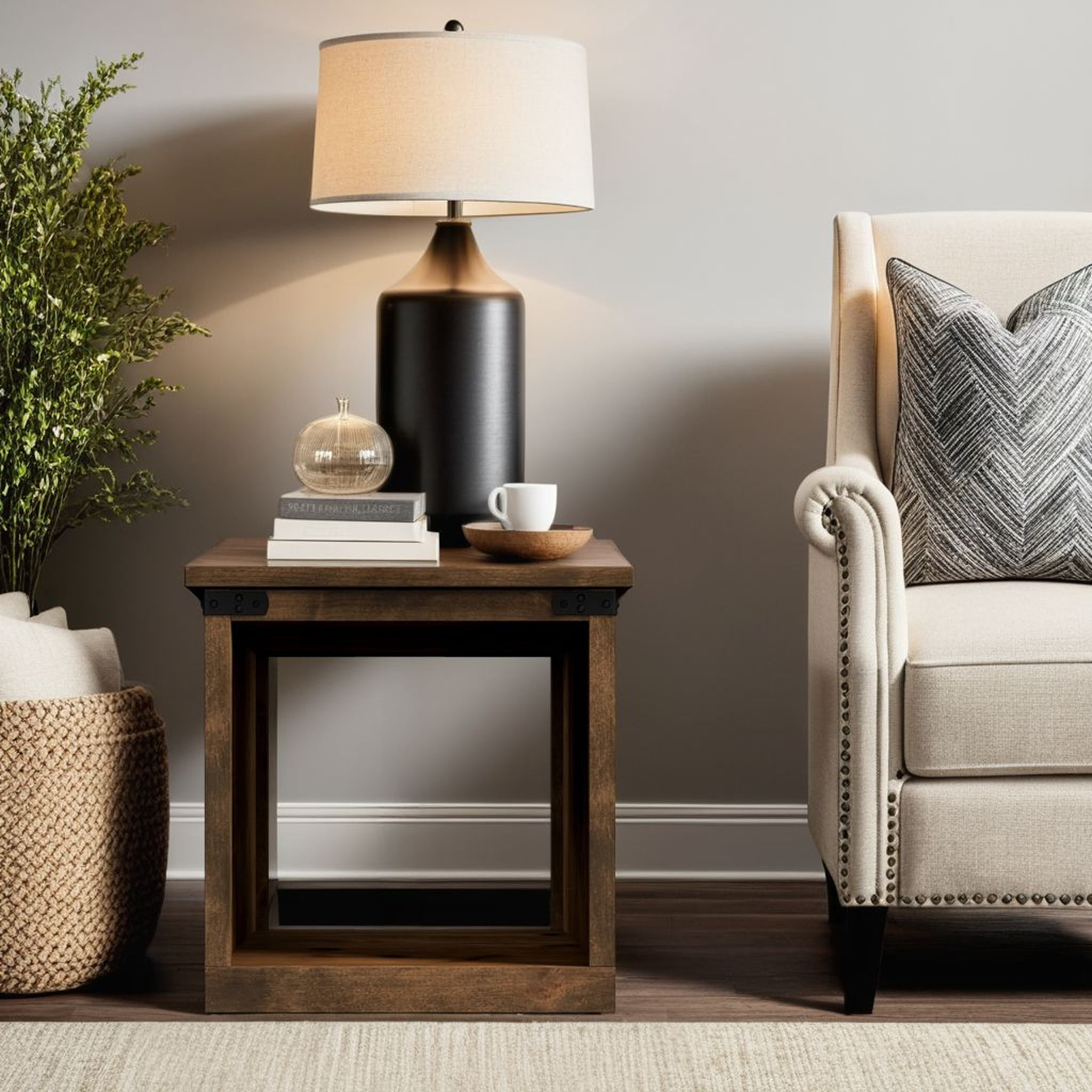 Bridgevine Home Farmhouse 24 inch Side Table, No Assembly Required, Aged Whiskey Finish