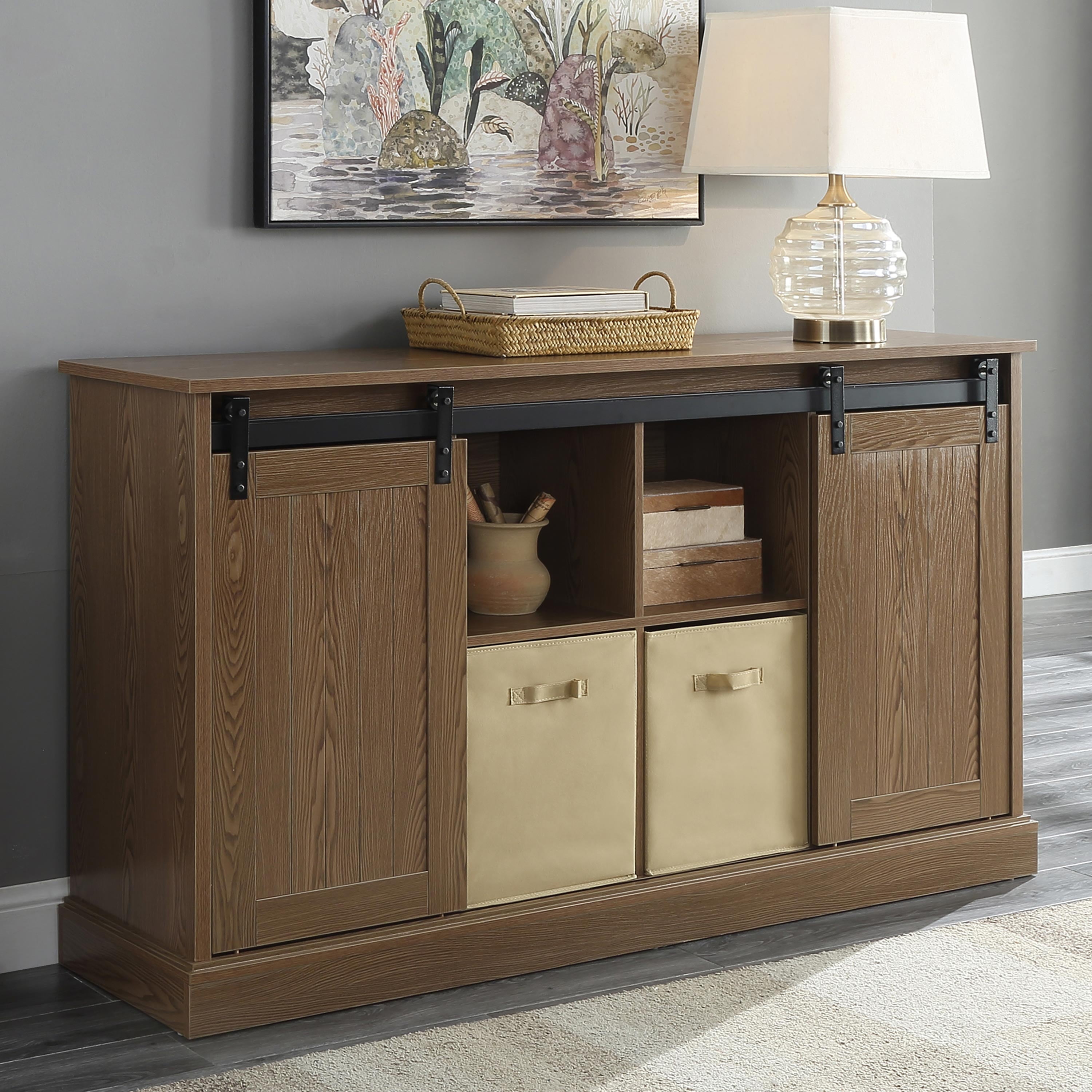 Bridgevine Home Lincoln Farmhouse 60 Inch TV Stand for TVs up to 65 inches, Classic Walnut Finish