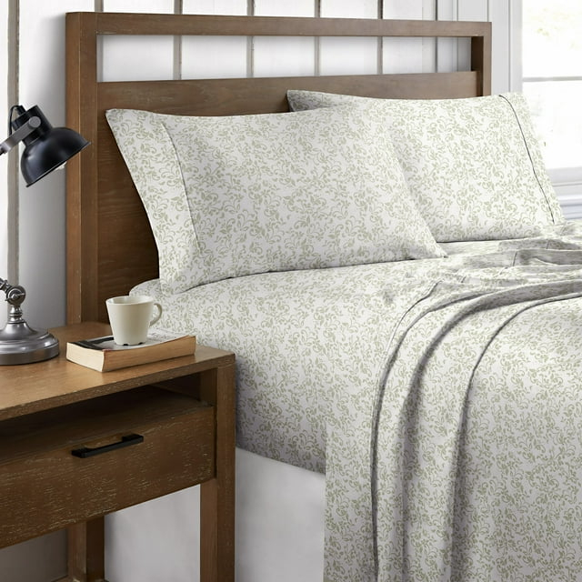 Queen Green Vines Cotton Percale Sheet Set