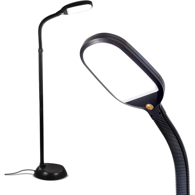 Brightech Litespan - Bright LED Floor Reading Lamp for Over Chair Crafts and Reading, Estheticians' Light for Lash Extensions, Adjustable Standing Lamp for Living Room, Bedroom, Office - Jet Black
