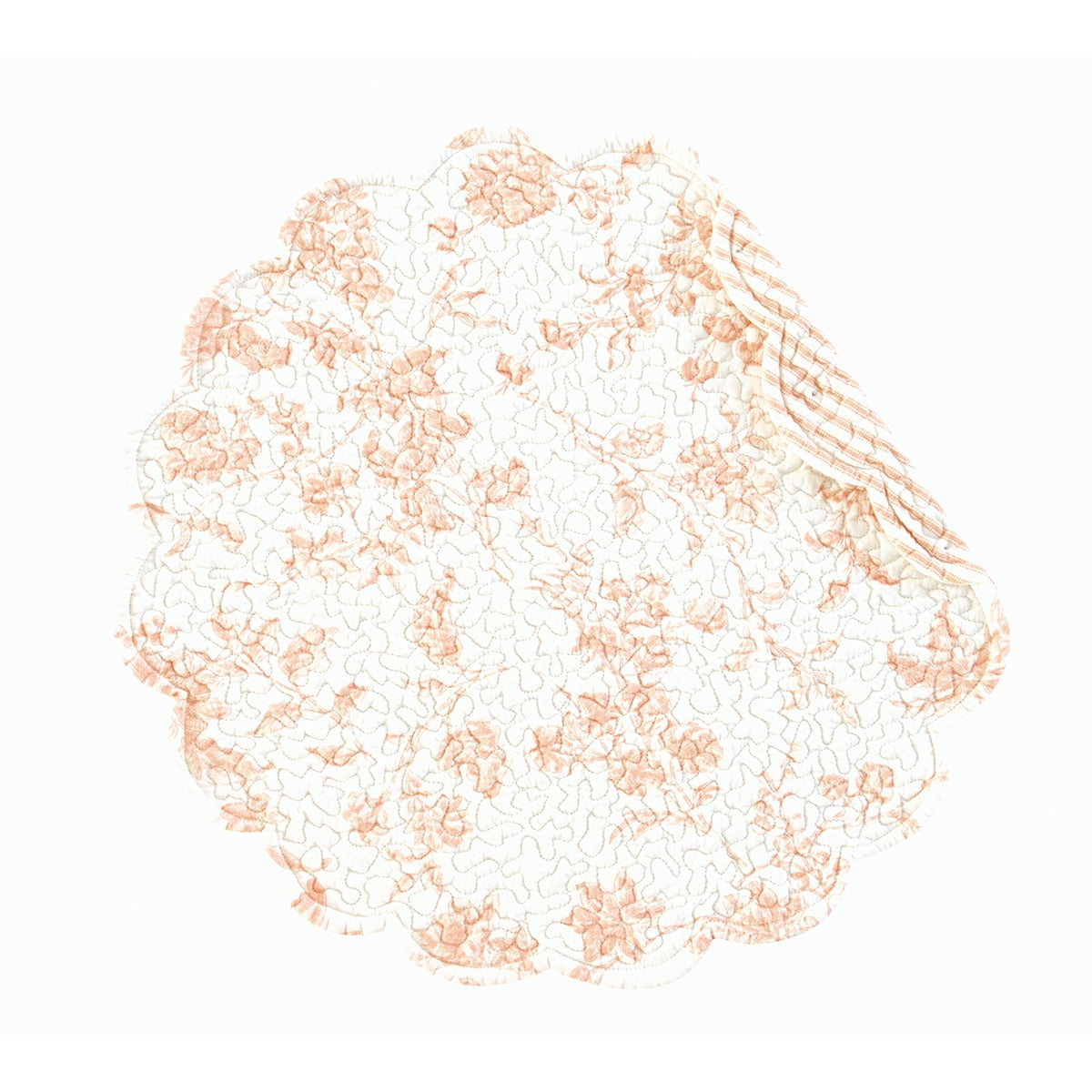 Brighton Pink Round Cotton Scalloped Quilted Placemats Set of 4, 17"