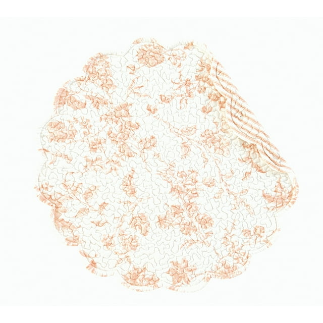 Brighton Pink Round Cotton Scalloped Quilted Placemats Set of 4, 17"