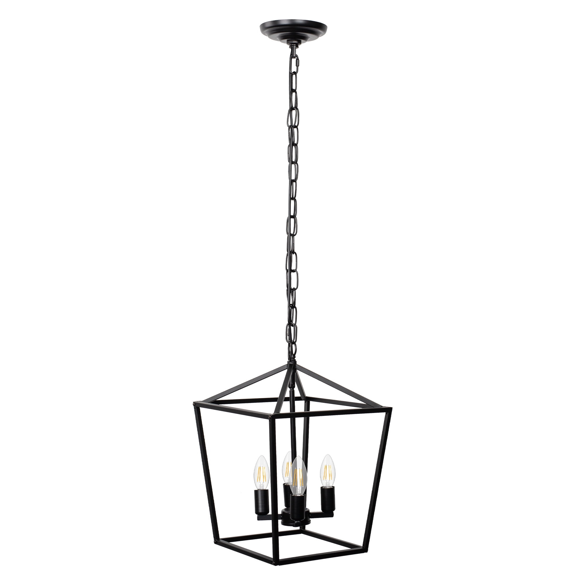 Briignite 4-Light Black Farmhouse Chandelier,Iron Caged Pendant Light,Simple Lantern for Kitchen Island Dining Room Hallway Foyer Entryway
