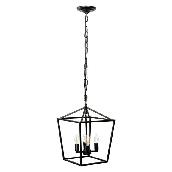 Briignite 4-Light Black Farmhouse Chandelier,Iron Caged Pendant Light,Simple Lantern for Kitchen Island Dining Room Hallway Foyer Entryway