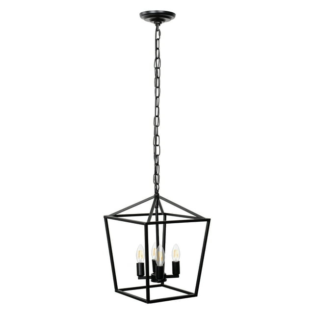Briignite 4-Light Black Farmhouse Chandelier,Iron Caged Pendant Light,Simple Lantern for Kitchen Island Dining Room Hallway Foyer Entryway