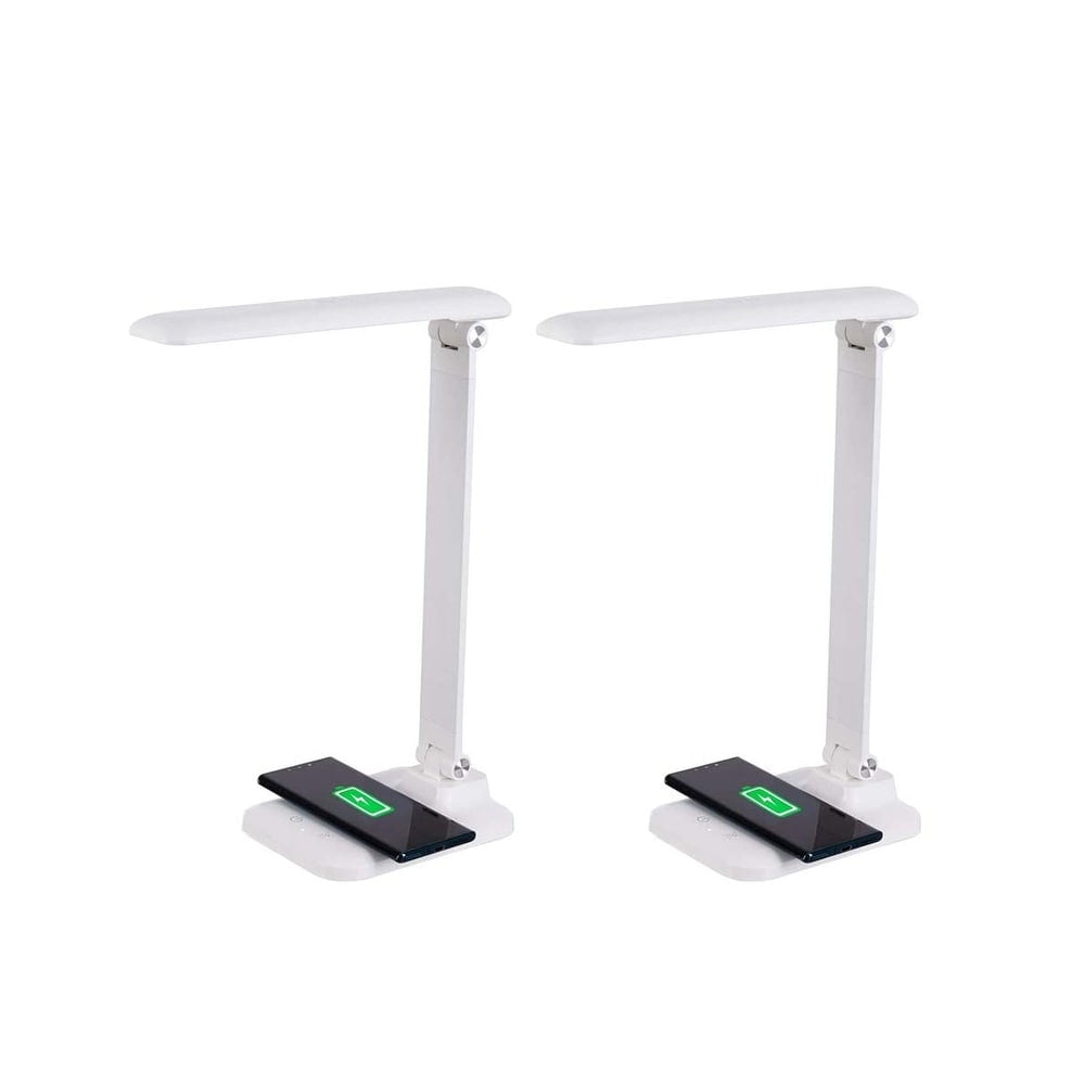Brilli 15"H LED Desk Lamp (Set of 2) Matte White Finish with Qi Wireless Charging