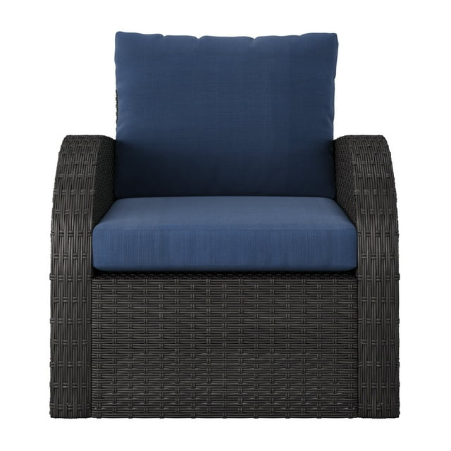 Brisbane Outdoor Wicker / Rattan Rust Resistant Chair with Blue Cushions