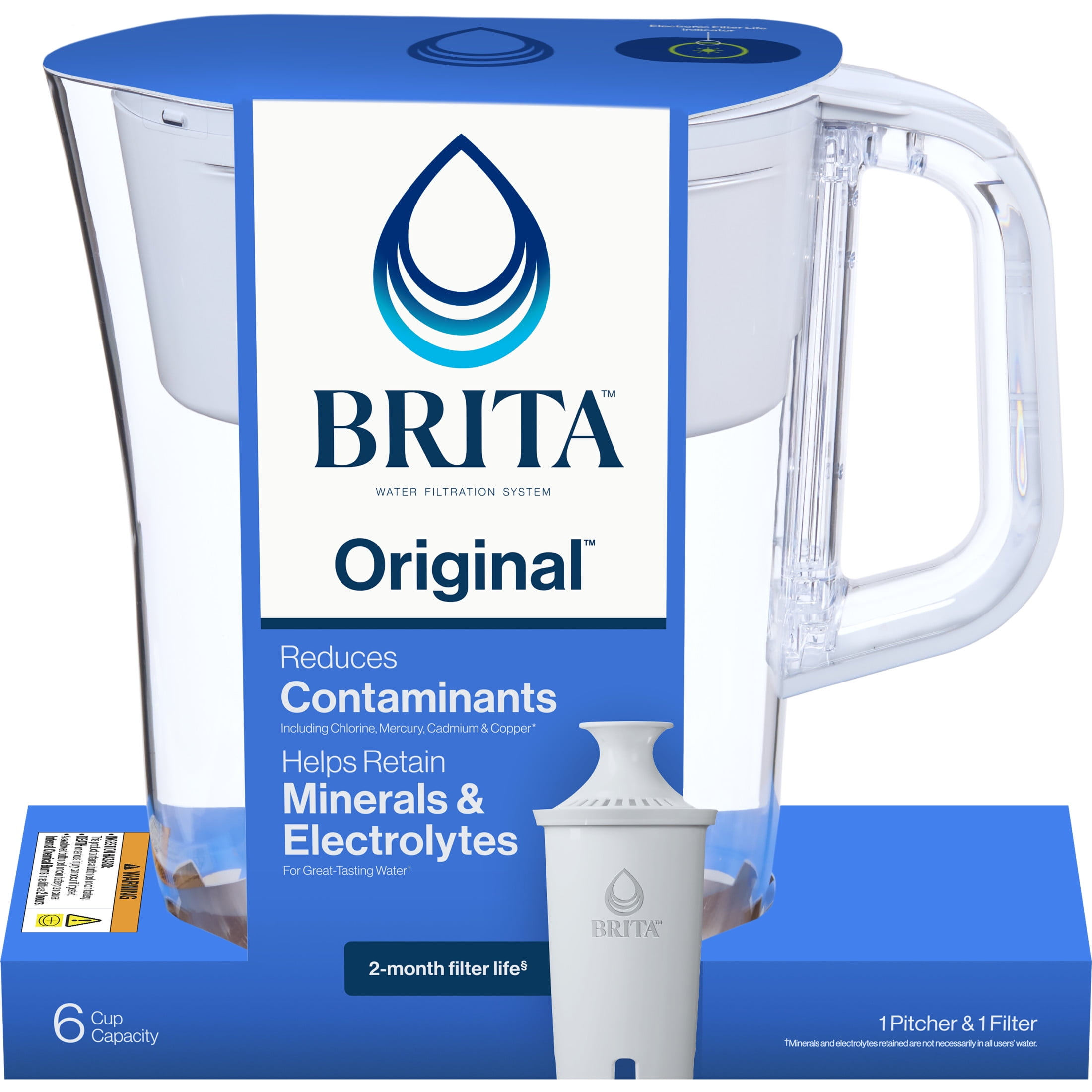 Brita Small 6 Cup Bright White Denali Water Filter Pitcher with 1 Brita Standard Filter