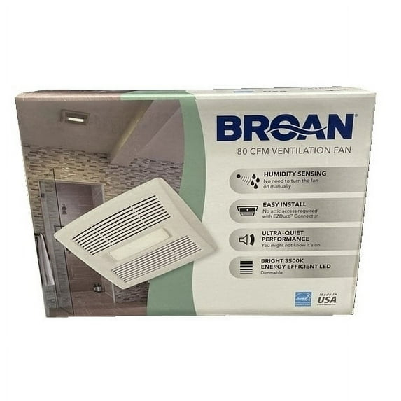 Broan 80 CFM Humidity Sensing Duct Ventilation Fan 0.7 Sones for Bathroom
