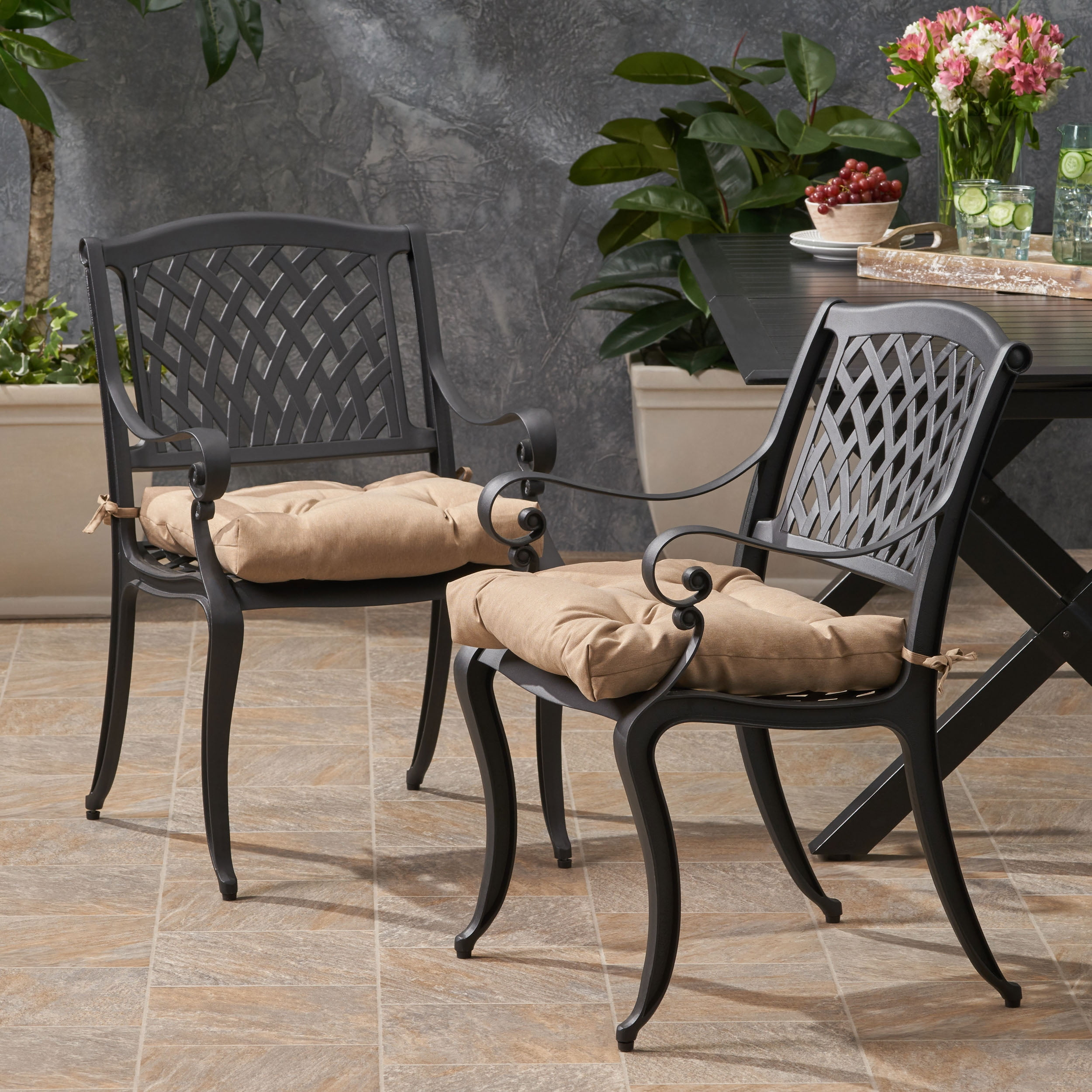 Noble House Cayman Outdoor Dining Chair in Matte Black and Tuscany (Set of 2)