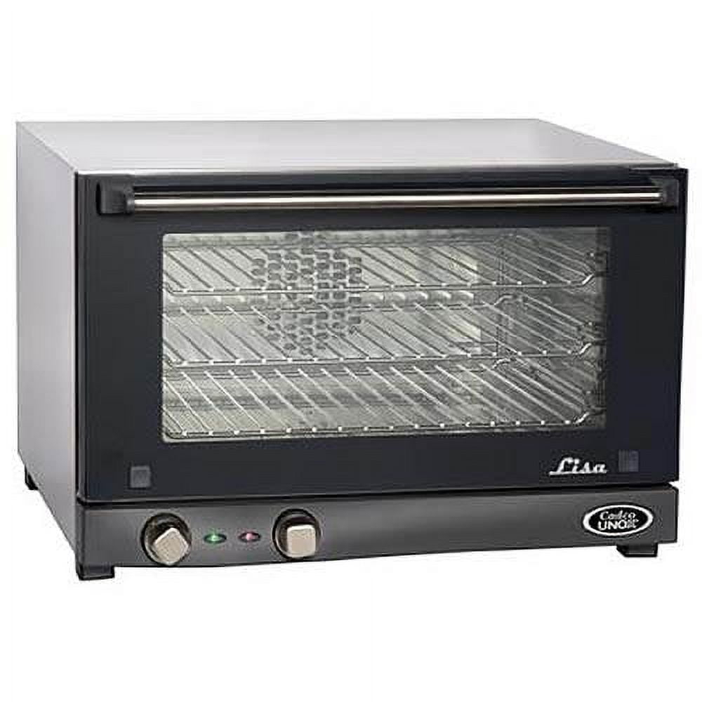 Cadco OV-013 Compact Half Size Convection Oven with Manual Controls, 120-Volt/1450-Watt, Stainless/Black