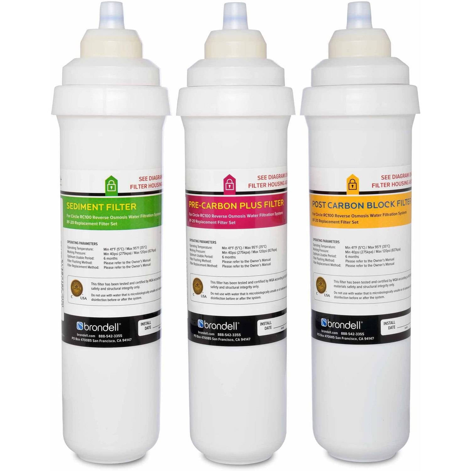 Brondell H2O+ Circle Reverse Osmosis Triple Filter Replacement Pack (RF-20) Three Filter Set