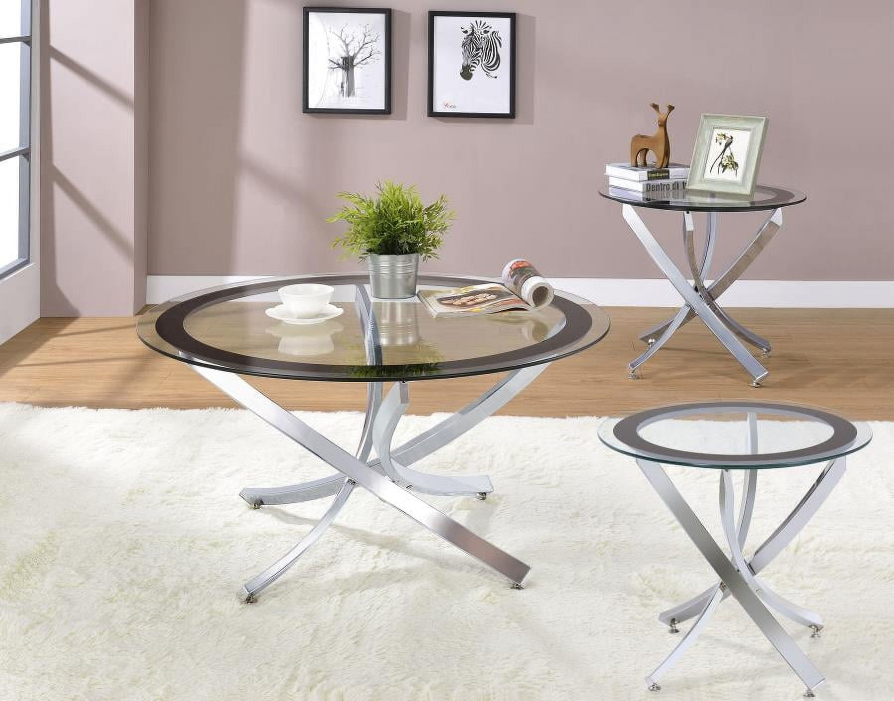 Coaster 3-piece Round Glass Top Metal Base Coffee Table Sets Chrome and Black