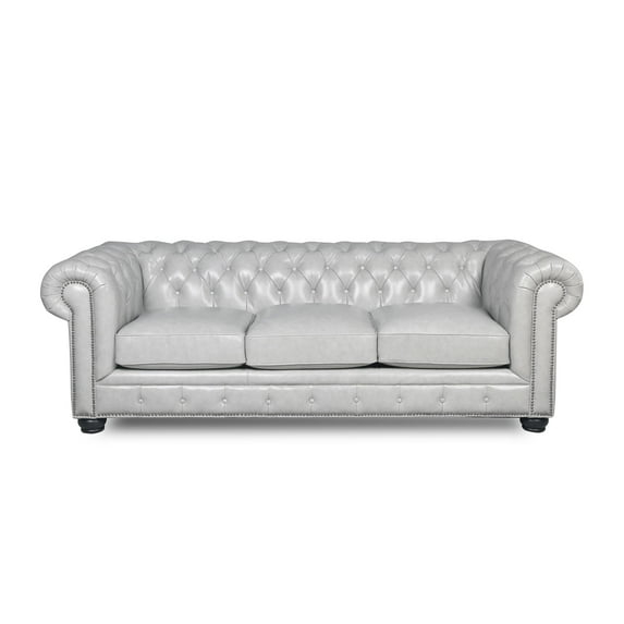 Brookfield Traditional Leather  Chesterfield Sofa With Nailhead Trim In Gray