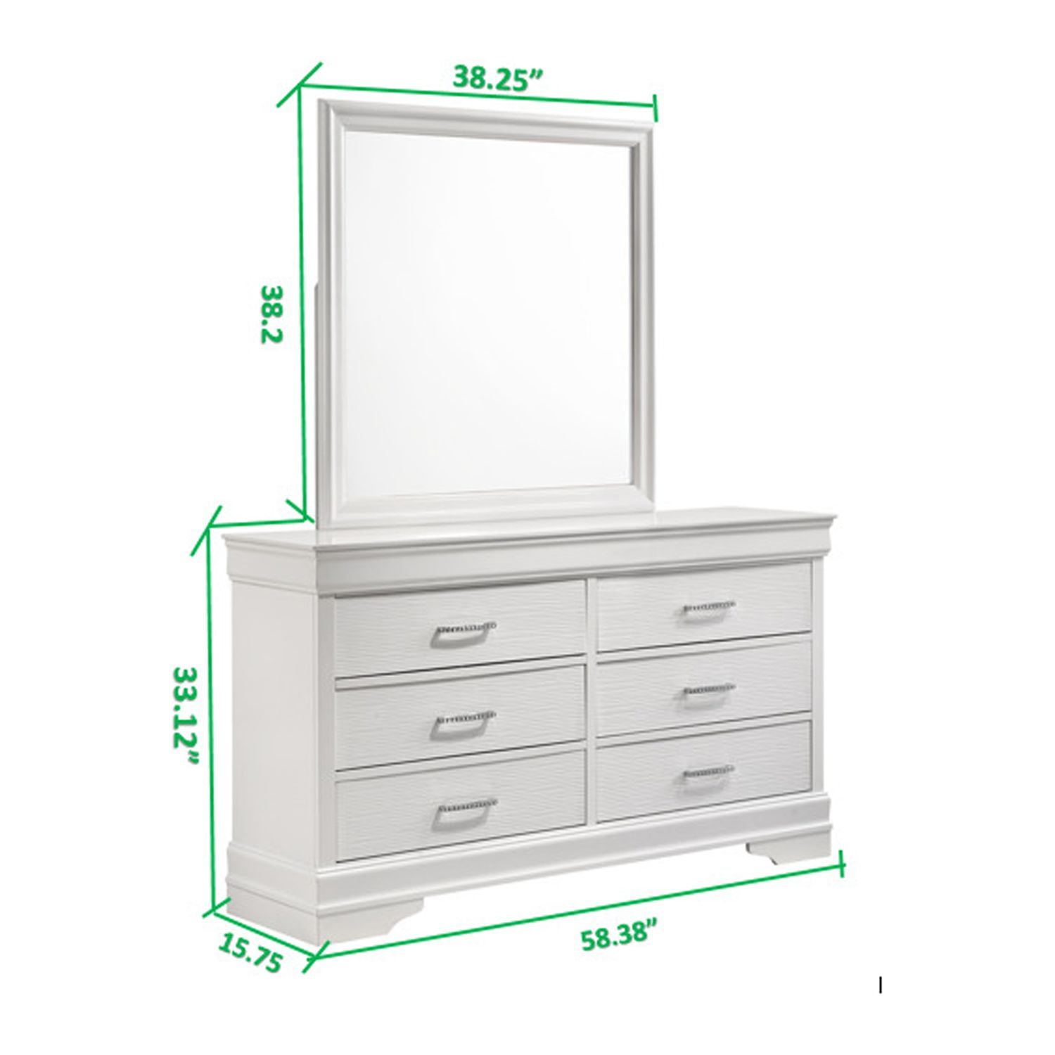 Brooklyn Modern 6 Drawer Dresser made with Wood in White