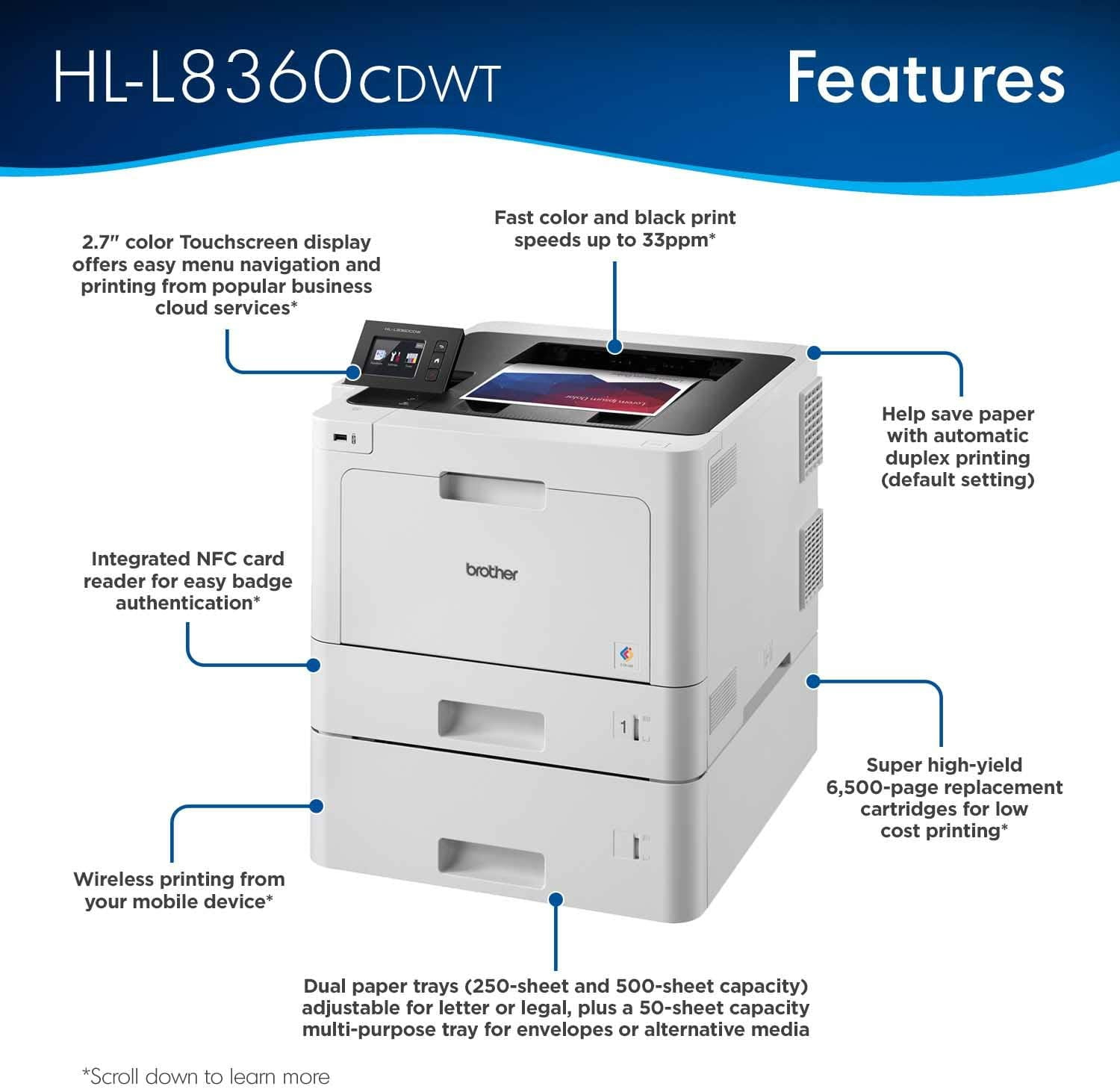 Brother HL-L8360CDWT Business Color Laser Printer, Duplex Printing