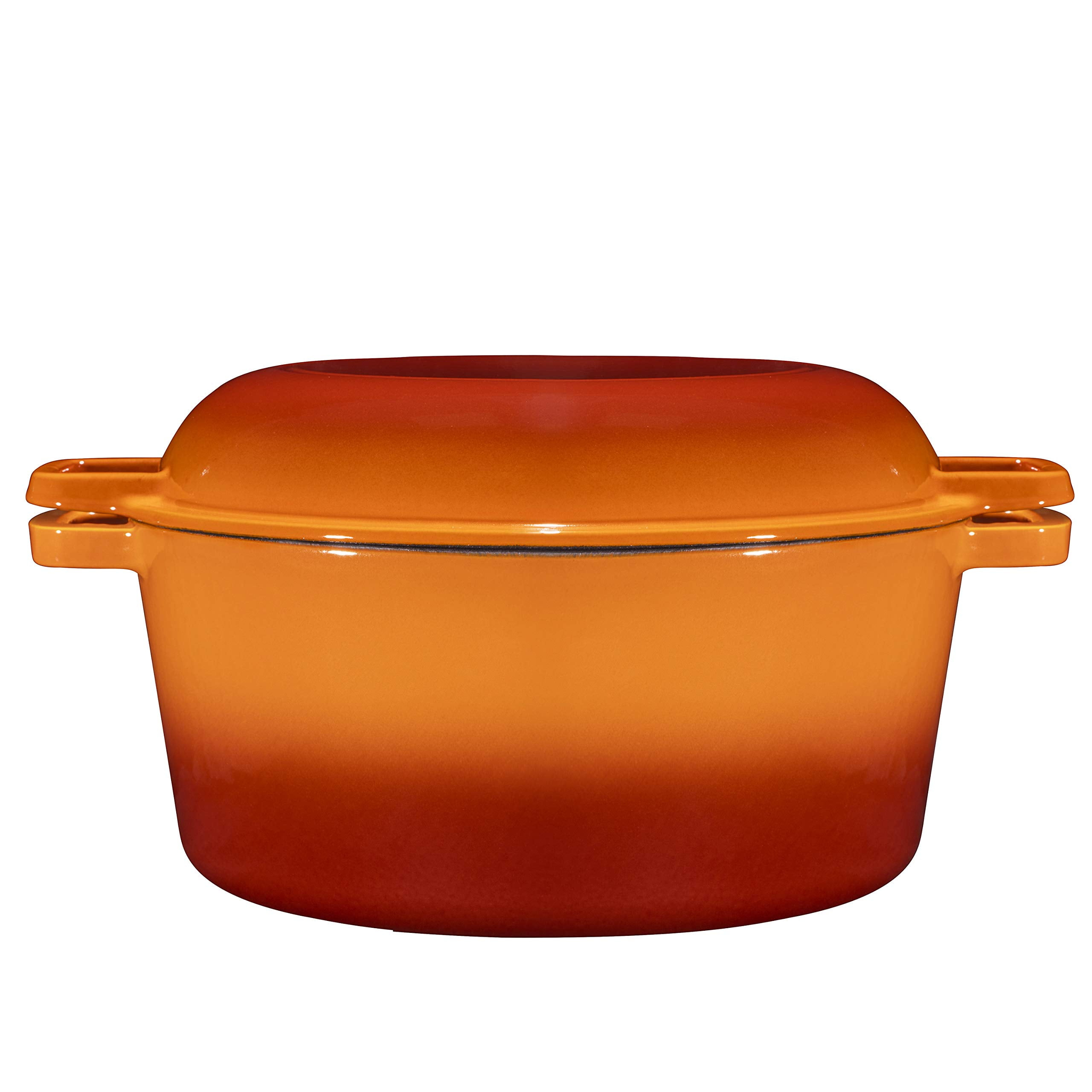 Bruntmor | 2 In 1 Enameled Cast Iron Double Dutch Oven Skillet Lid 5-Quart | 1