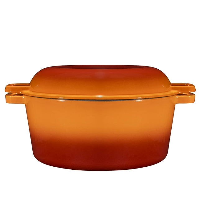 Bruntmor | 2 In 1 Enameled Cast Iron Double Dutch Oven Skillet Lid 5-Quart | 1