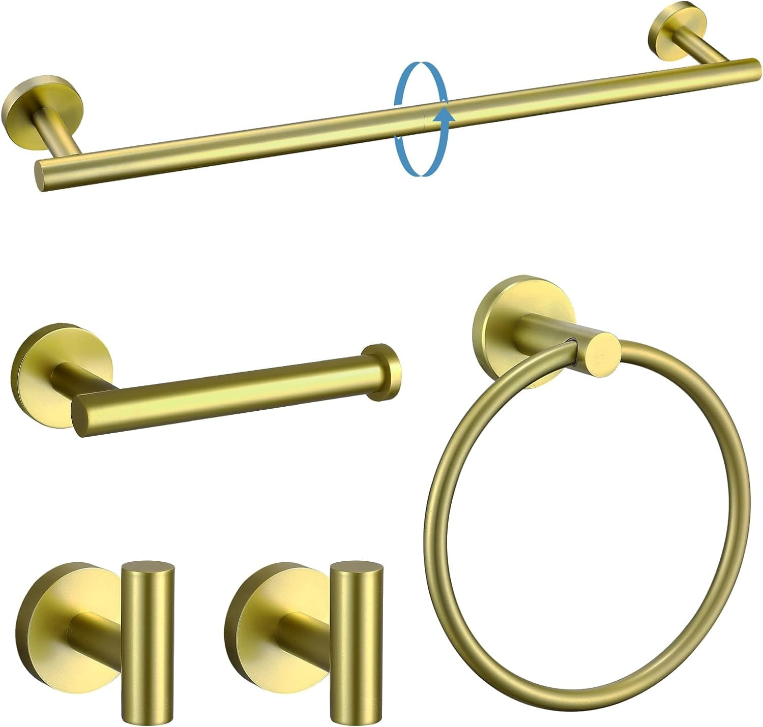 Brushed Gold Bathroom Hardware Set 5 Piece, SUS304 Stainless Steel Bath Towel Bar Set, 24 Inch Bathroom Accessories Kit Wall Mounted