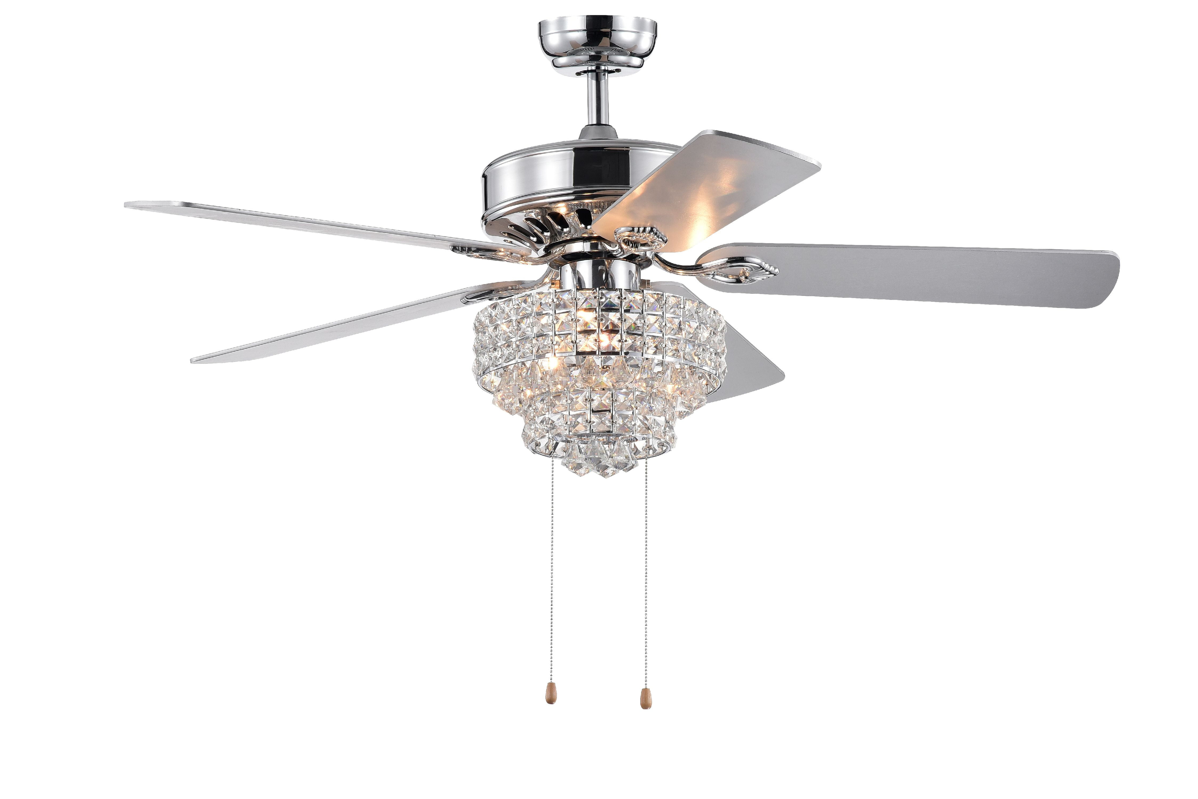 Bryanya 5-Blade 52-Inch Chrome Lighted Ceiling Fans with Crystal Shade