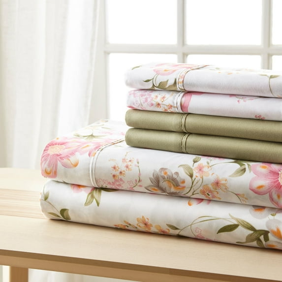 BrylaneHome 6-Pc Traditional Floral Sheet Set - Full, Pink Green Floral