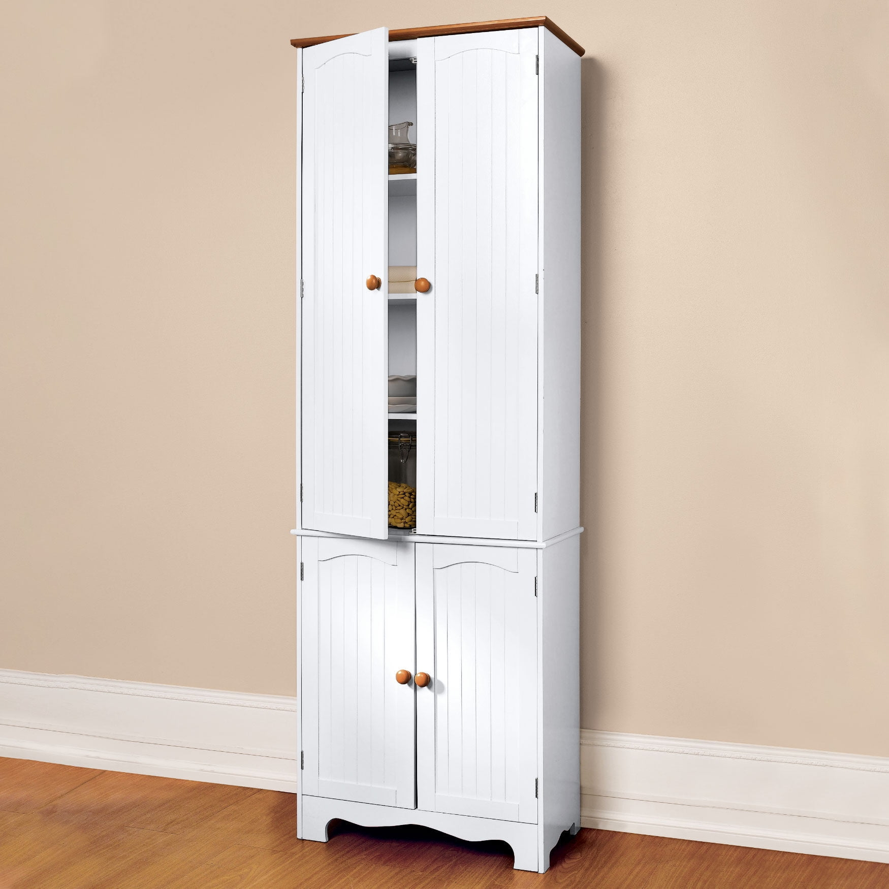 BrylaneHome Country Kitchen Tall Cabinet - White Honey