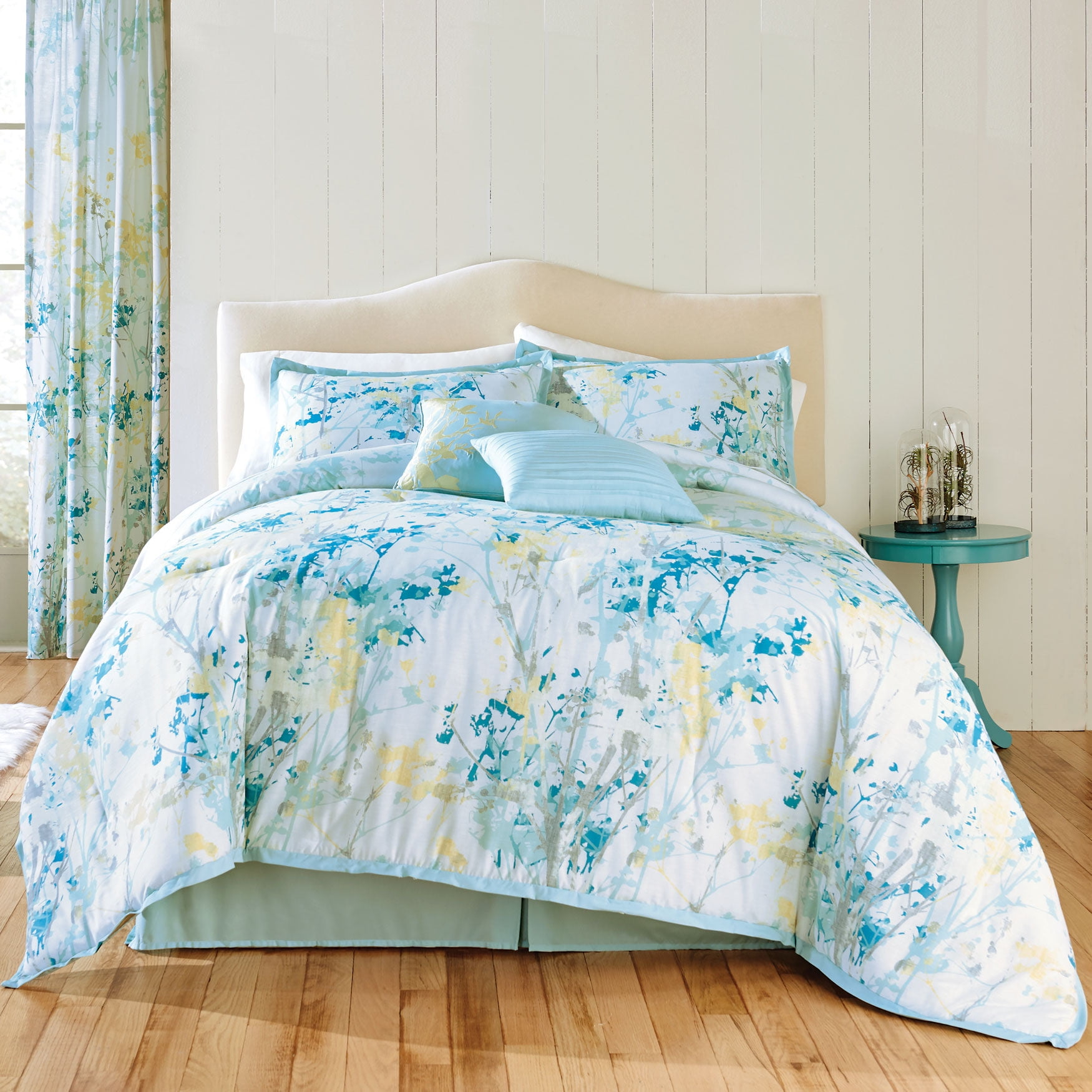 BrylaneHome Funky Floral 6 Piece Comforter Set - Full, Seafoam Multi