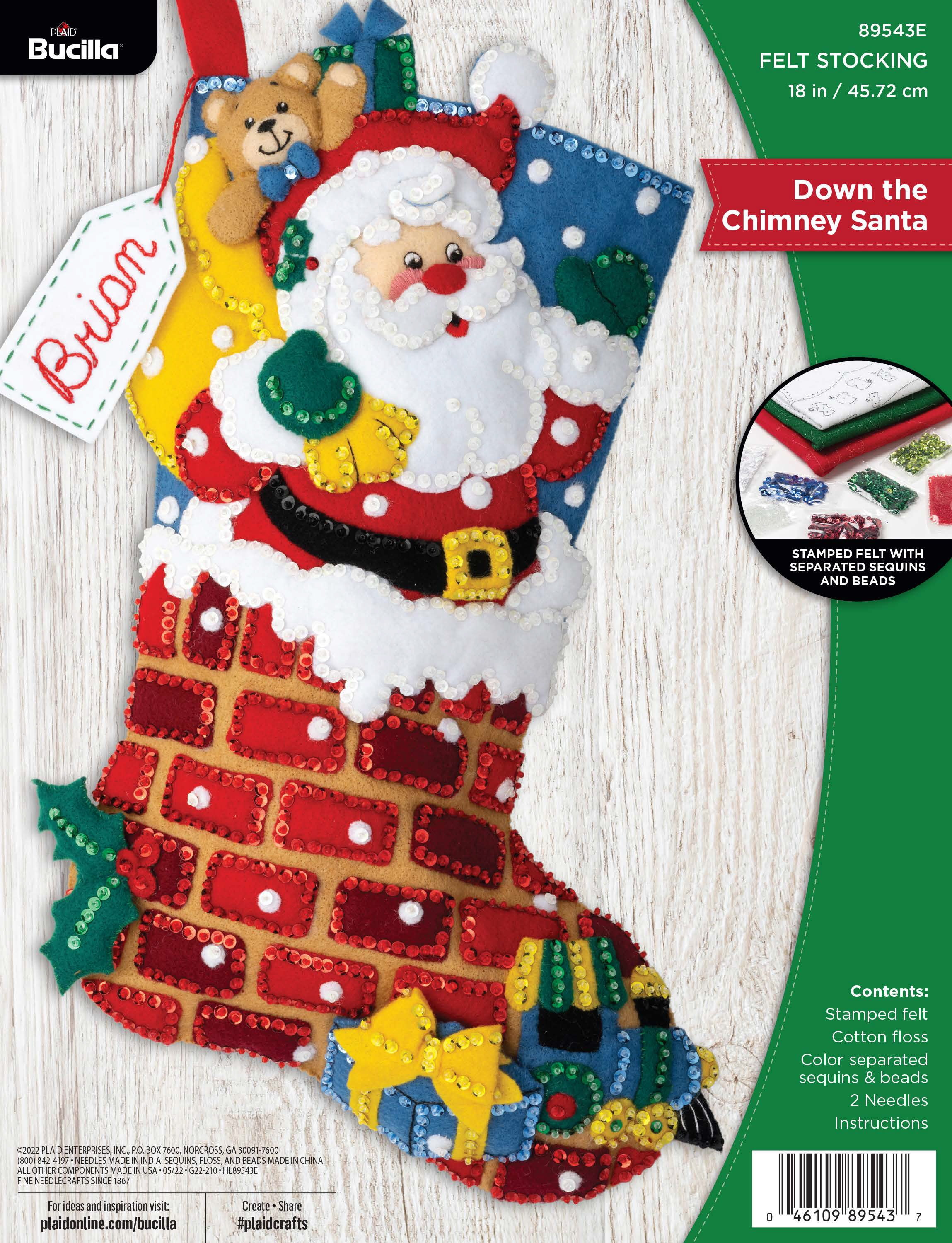 Bucilla Felt Applique 18" Christmas Stocking Kit, Jolly Chimney Santa