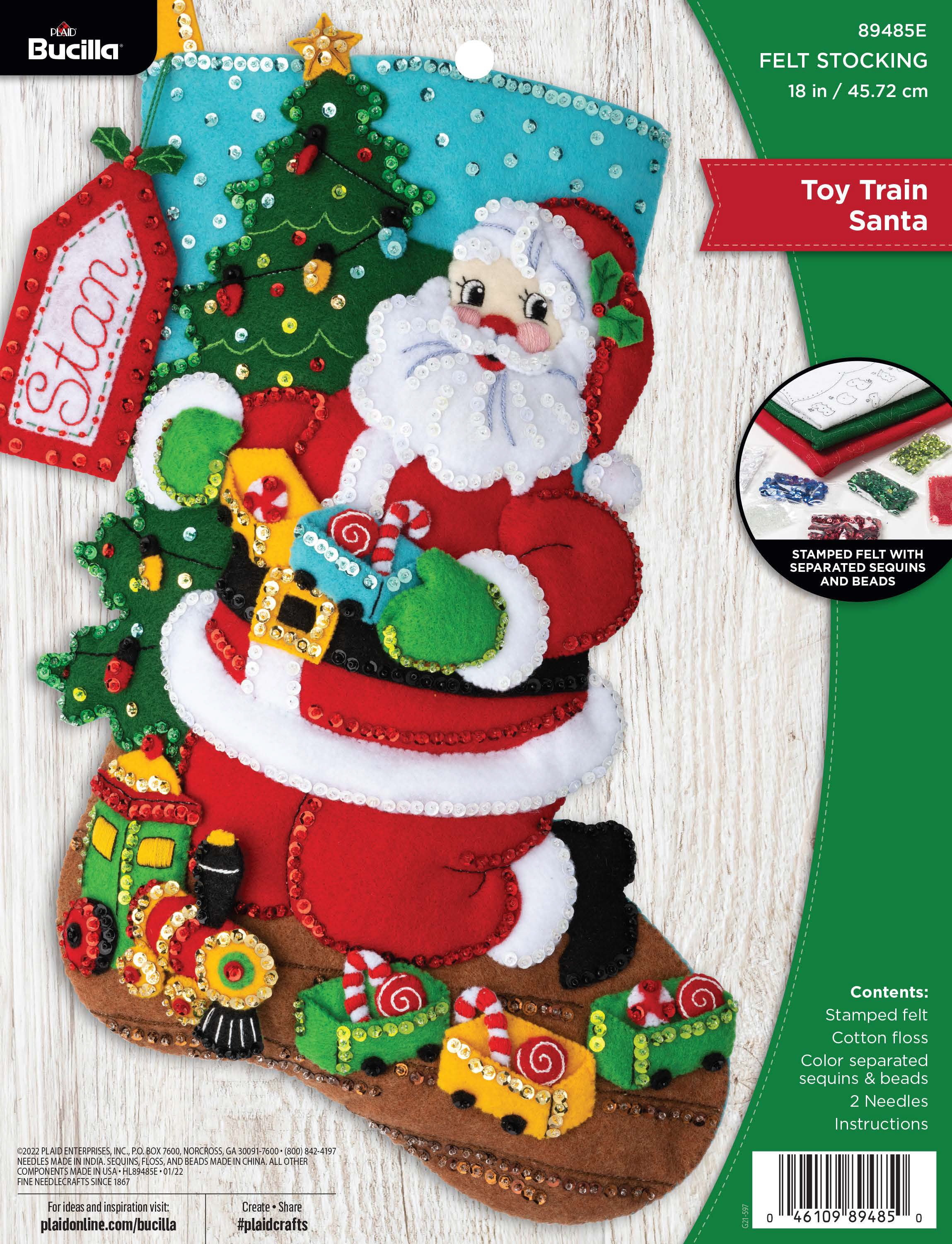Bucilla Felt Applique 18" Christmas Stocking Kit, Toy Train Santa