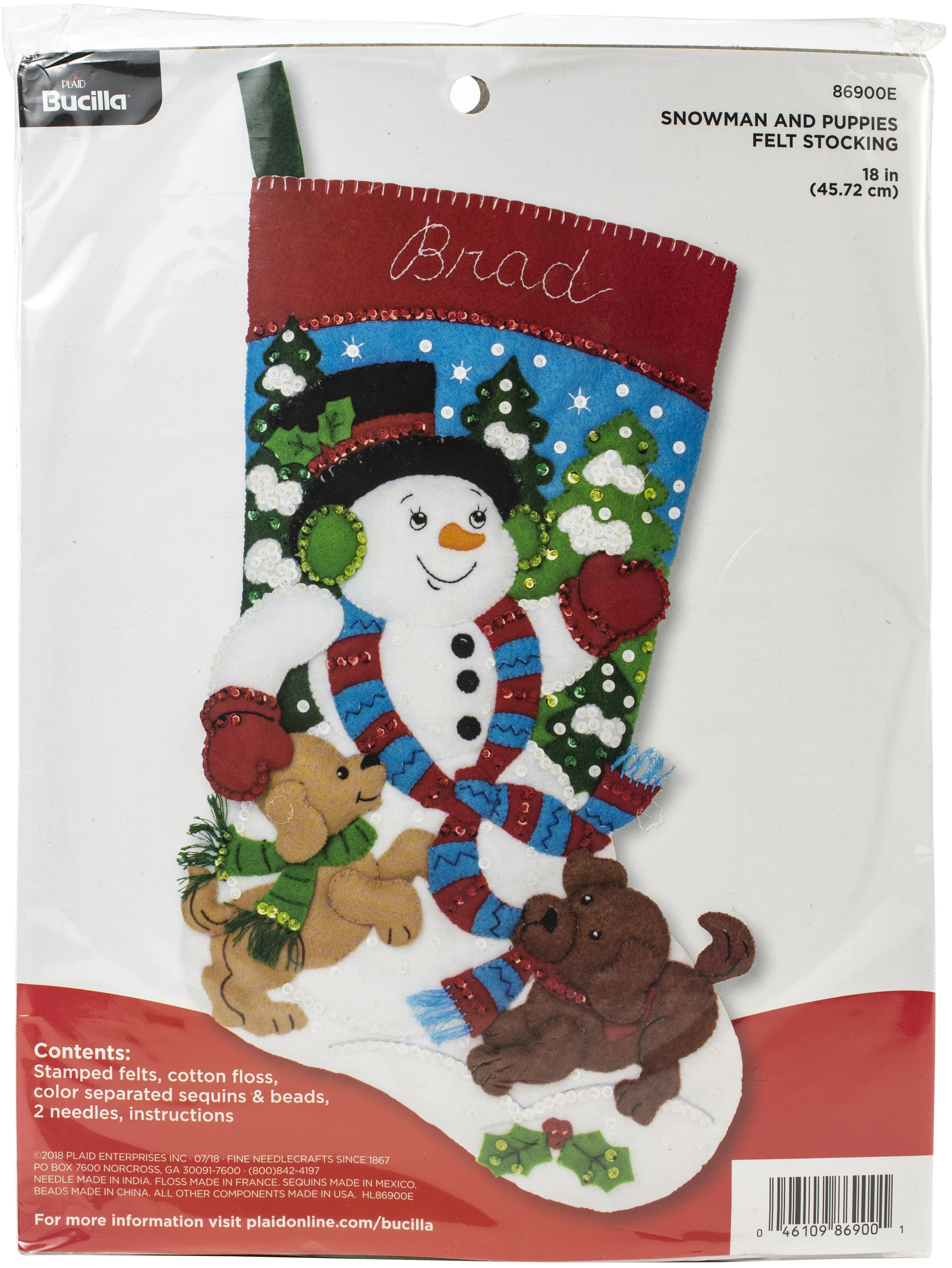 Bucilla Felt Stocking Applique Kit 18" Long-Snowman & Puppies