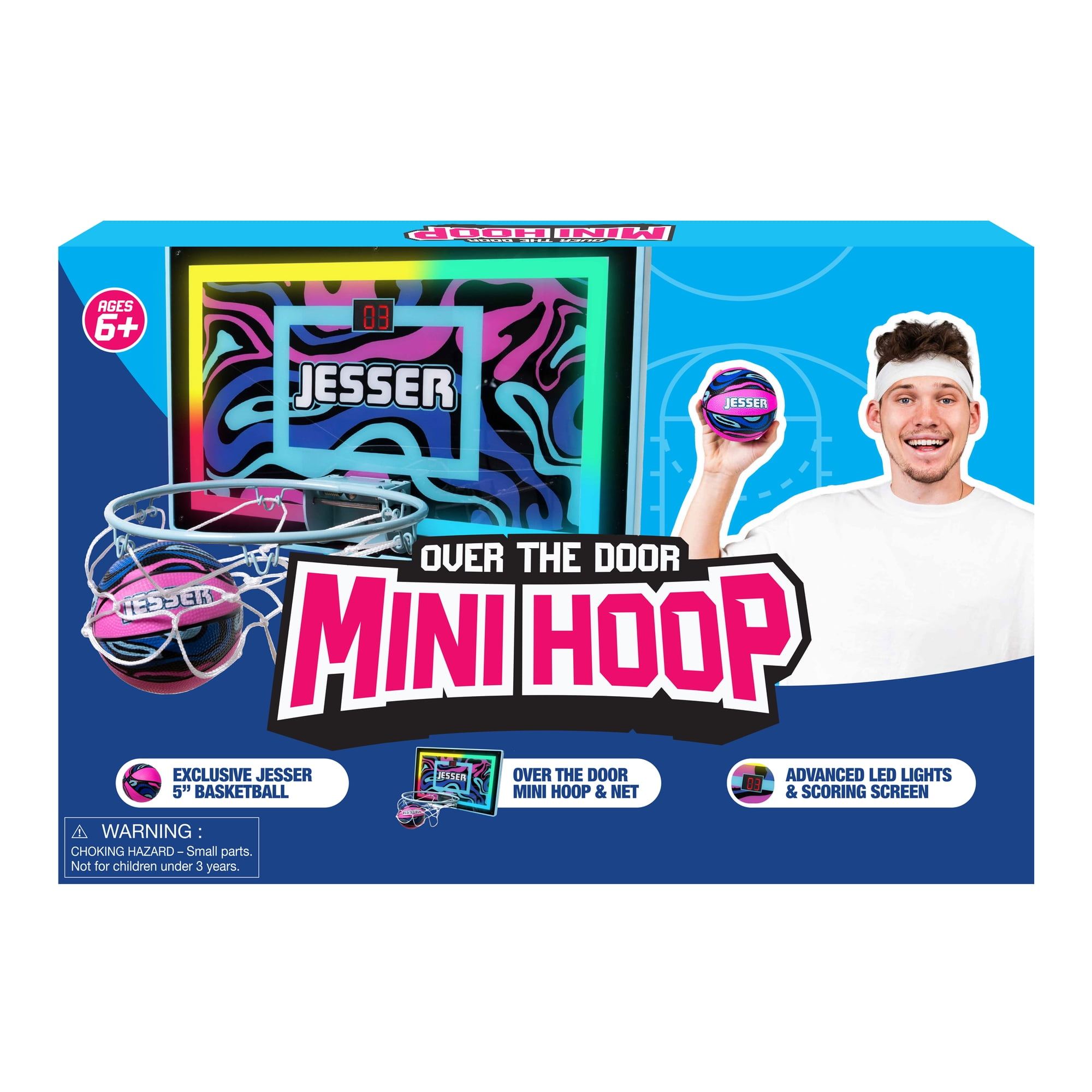 BucketSquad Jesser Hoop, Electronic over the Door Mini Digital Basketball Hoop Set with LED Lights
