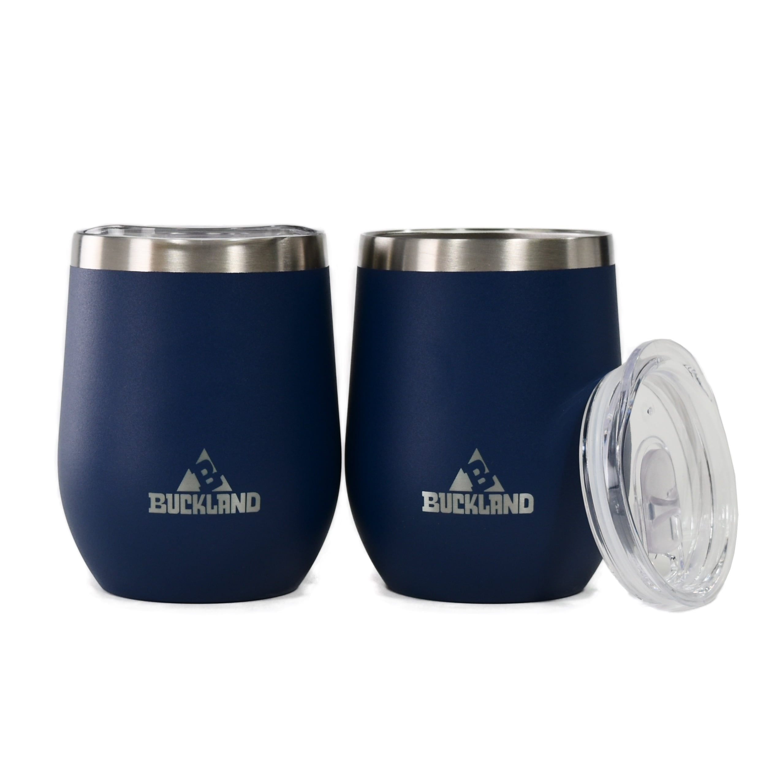Buckland Adventure Gear 12 oz Stainless Steel Insulated Wine Tumbler, Navy Blue (Set of 2)