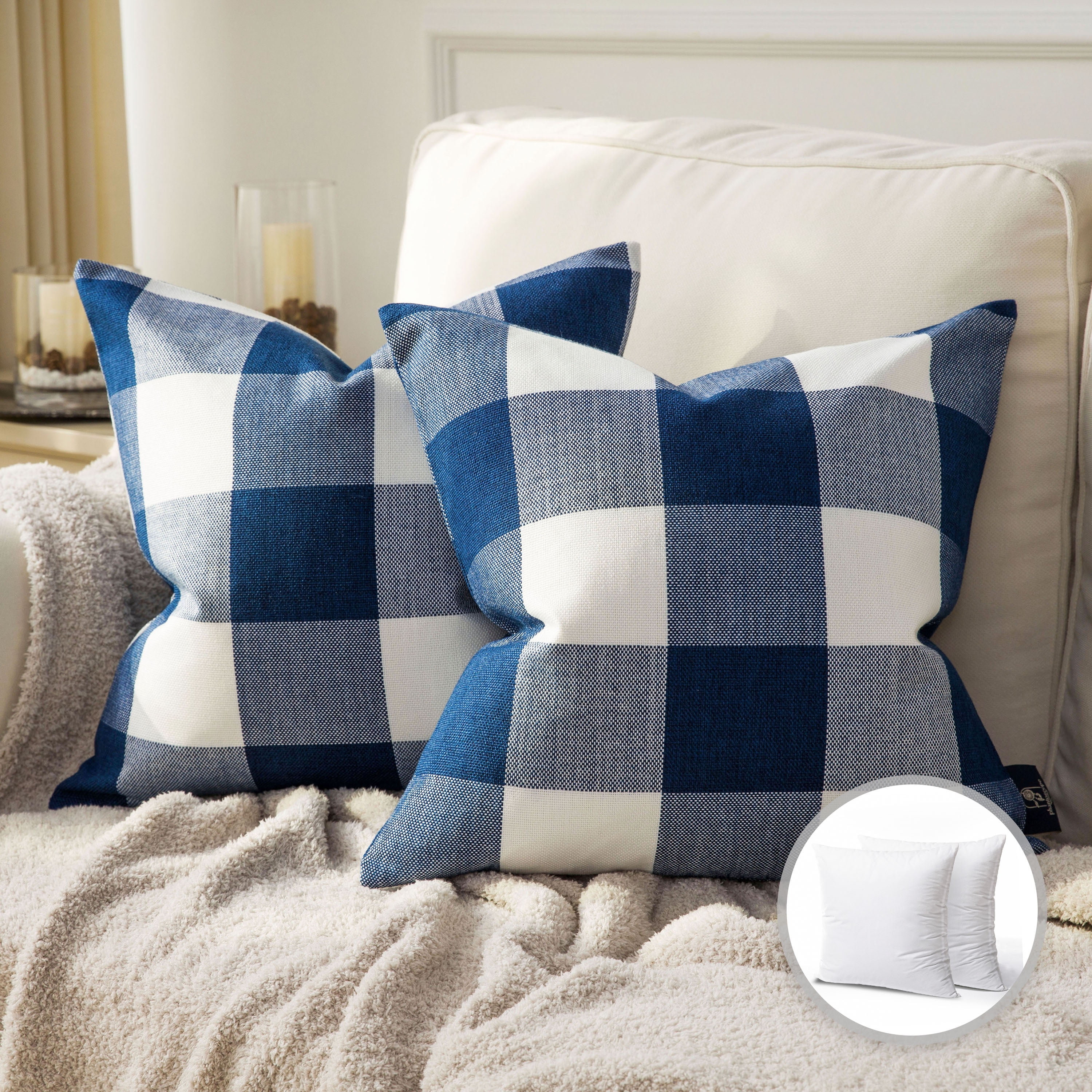 Buffalo Checker Plaids Series Cushion Square Decorative Throw Pillow Cusion for Couch, 18" x 18", Blue, 2 Pack