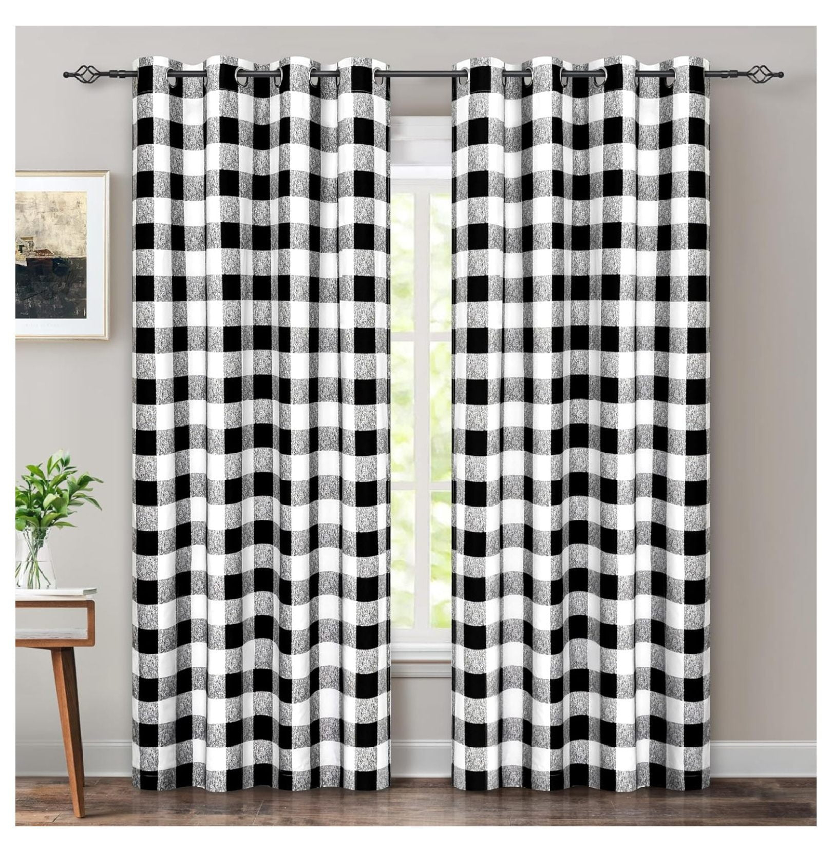 Buffalo Plaid Check Curtains Blackout Room Darkening Thermal Insulated Black and White Buffalo Checkered Window Drapes for Farmhouse Bedroom Living Room Grommet Curtain 2 Panels 84 Inch Long