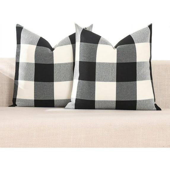 CARRIE HOME Buffalo Plaid Pillow Covers 18x18 Set of 2 Black and White Outdoor Throw Pillows Black Buffalo Check Pillow Covers Farmhouse Decor for Couch Sofa and Bed