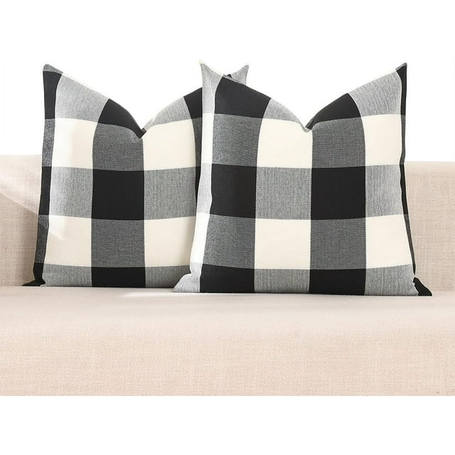 CARRIE HOME Buffalo Plaid Pillow Covers 18x18 Set of 2 Black and White Outdoor Throw Pillows Black Buffalo Check Pillow Covers Farmhouse Decor for Couch Sofa and Bed