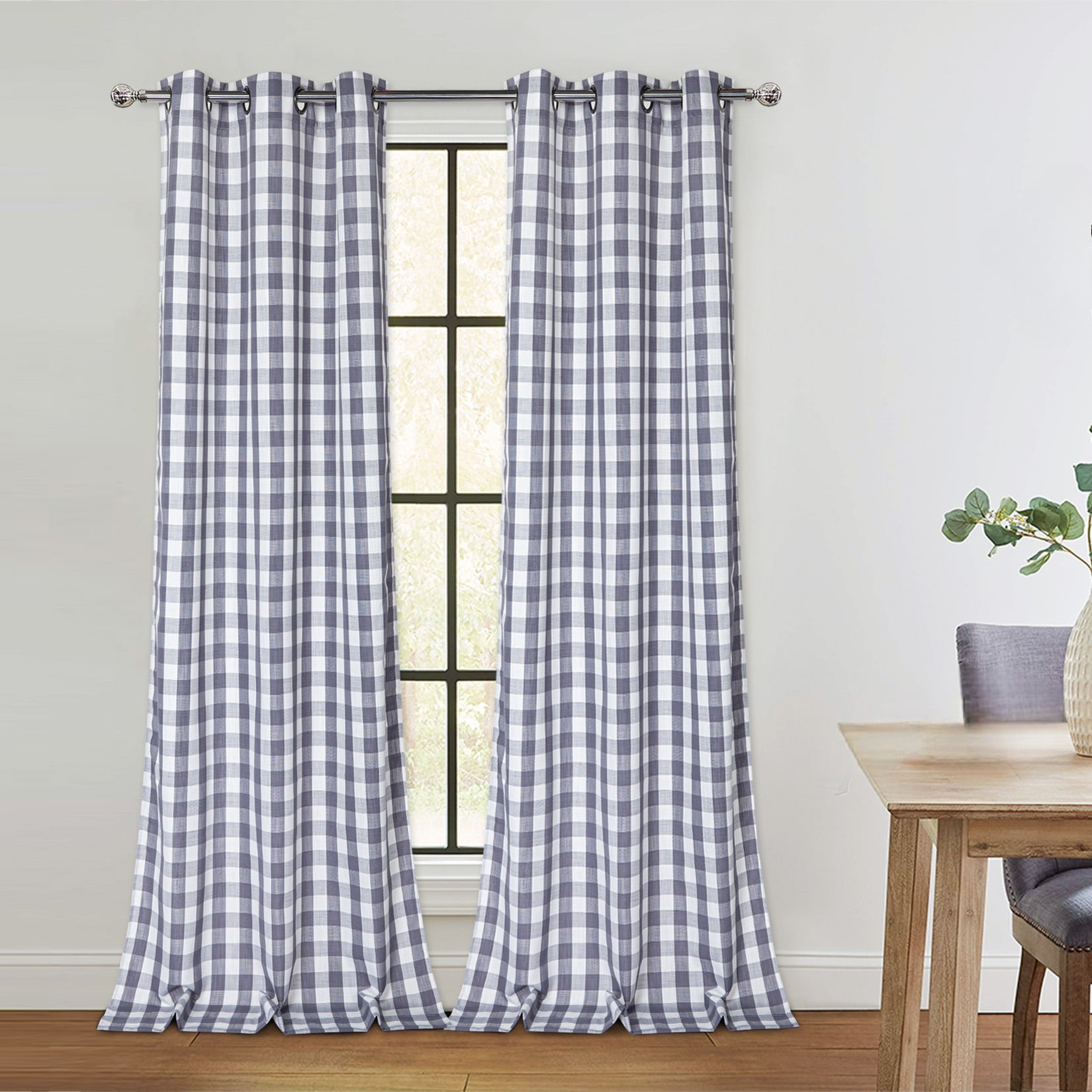 Buffalo Textured Window Curtain Panels Plaid Window Treatment Drapes Grommet Top for Living Room Bedroom Kitchen, Gray/White, 37"x95", 2 panels