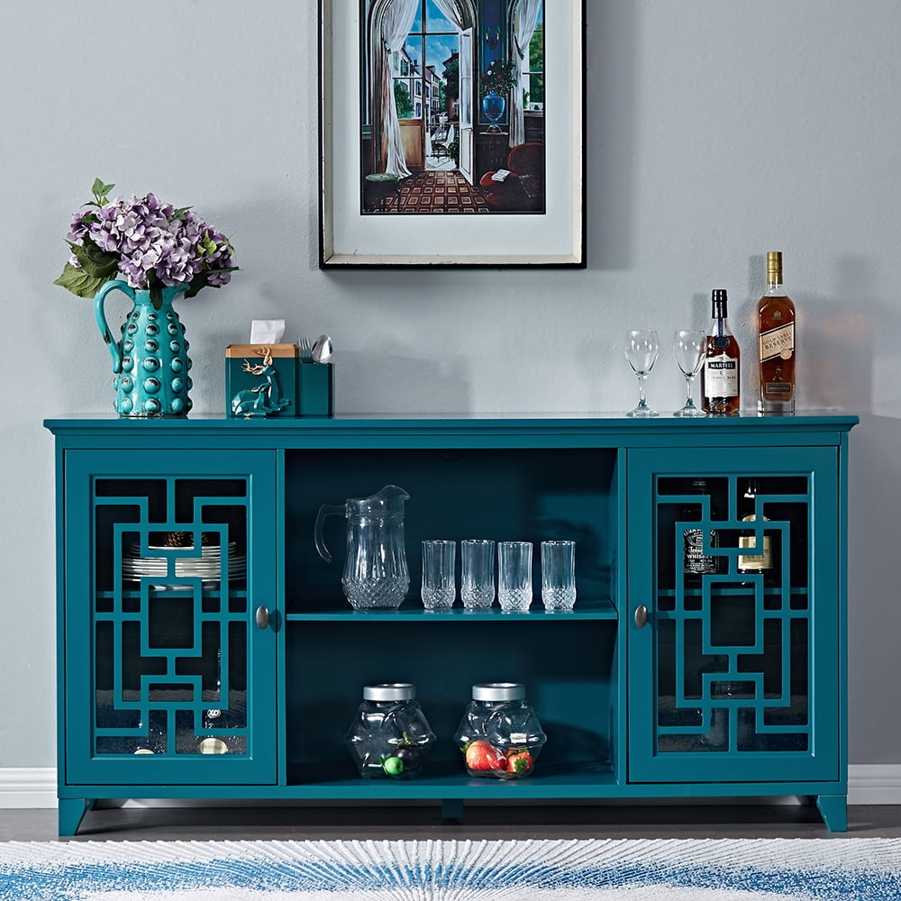 Teal Blue MDF 60'' Sideboard Buffet Table with Adjustable Shelves