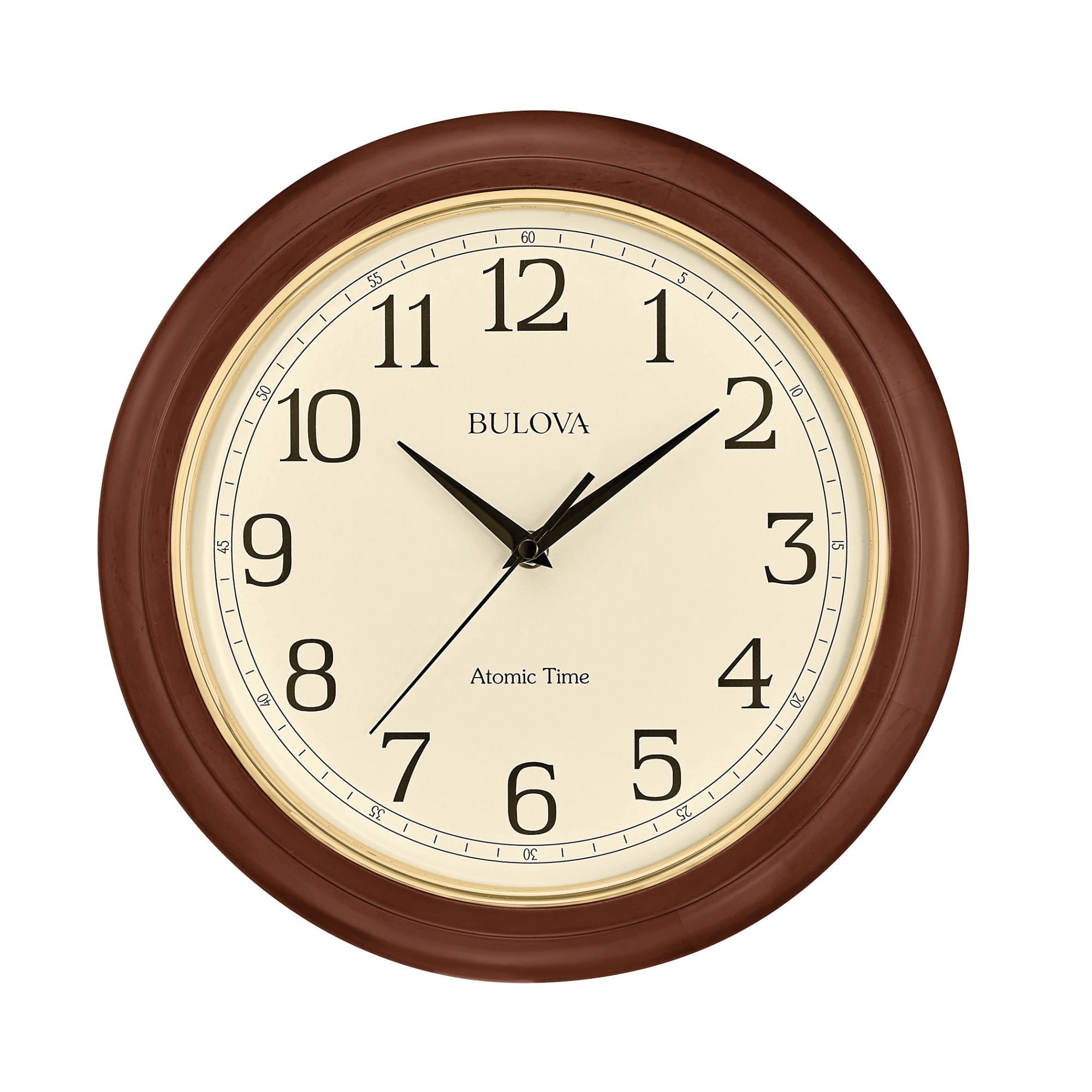 Bulova Clocks Atomic Time  Analog Quartz Wall Clock, Warm Brown Cherry