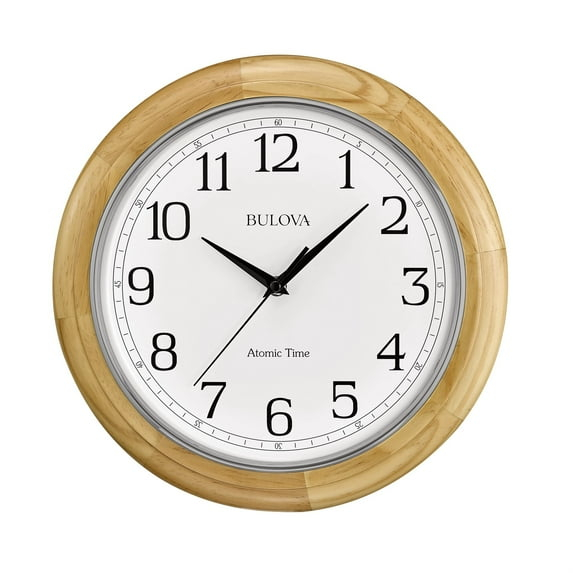 Bulova Clocks Atomic Time  Analog Quartz Wall Clock, Warm Brown Cherry