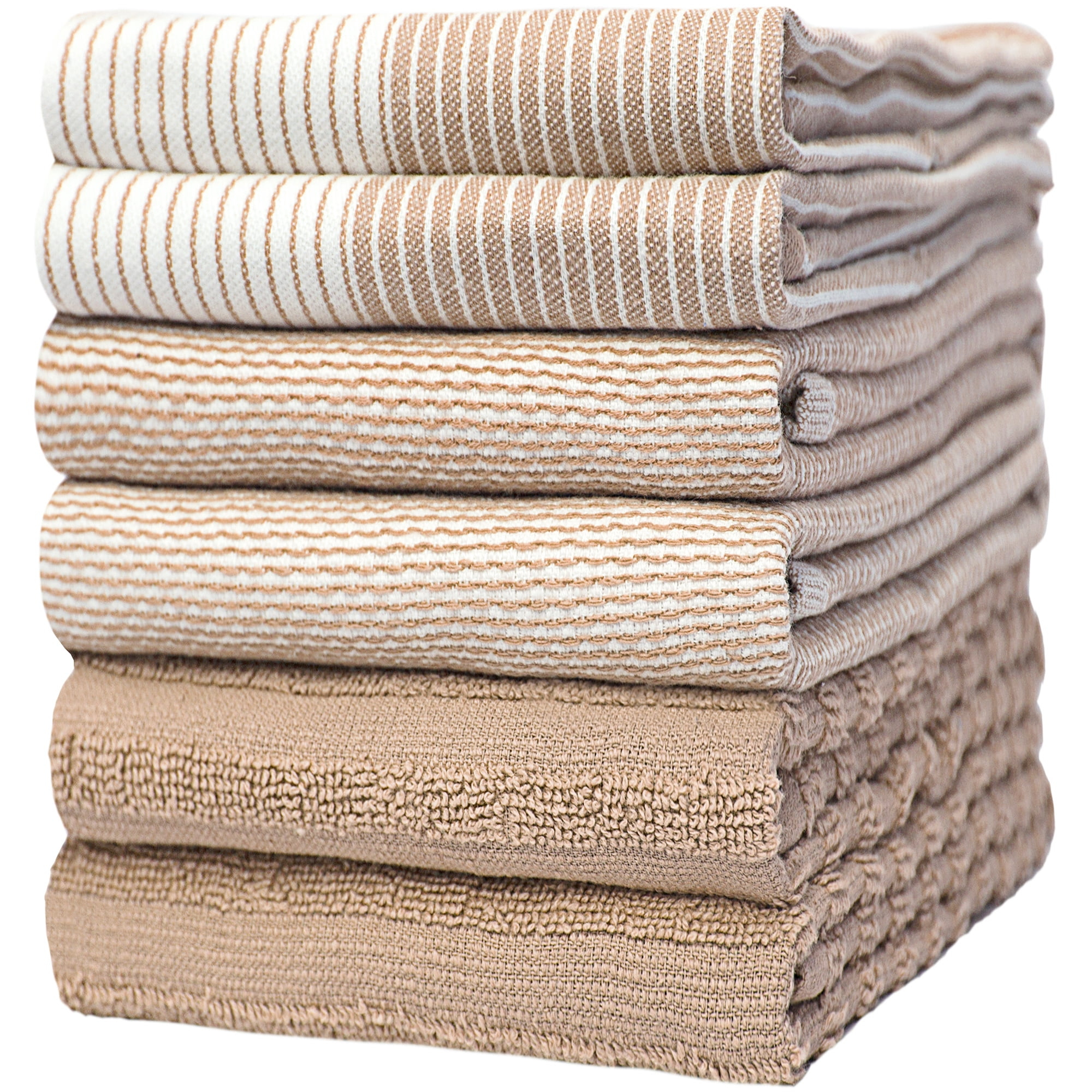 Bumble Towels Premium Kitchen Towels (20”x 28”, 6pc Pack) – Large Cotton Kitchen Hand Towels – Flat & Terry Towel – Highly Absorbent Tea Towels Set with Hanging Loop (Tan)