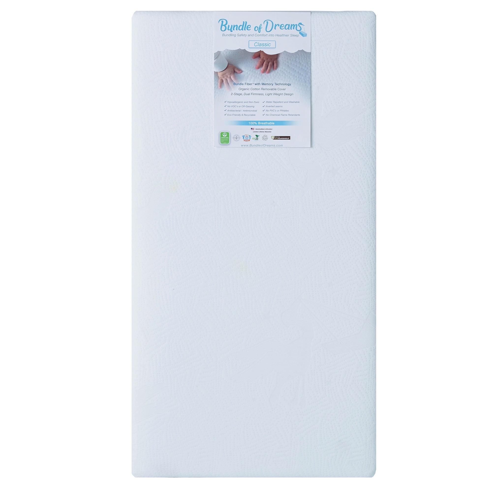 Bundle of Dreams Classic Hypoallergenic 2 Stage Baby Crib Mattress w/ Cover