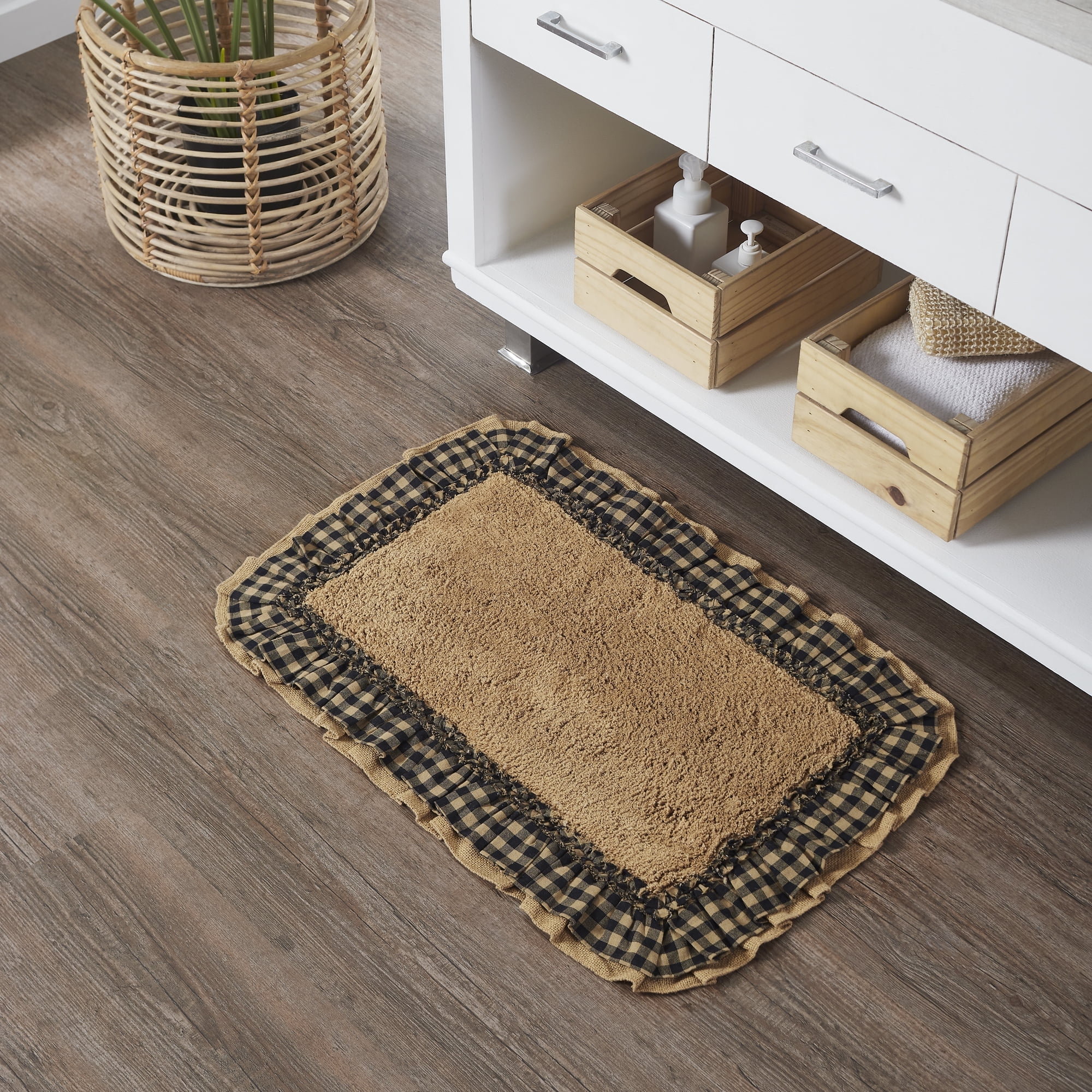 VHC Brands Burlap Check Bath Mat, Natural and Black, 20x30
