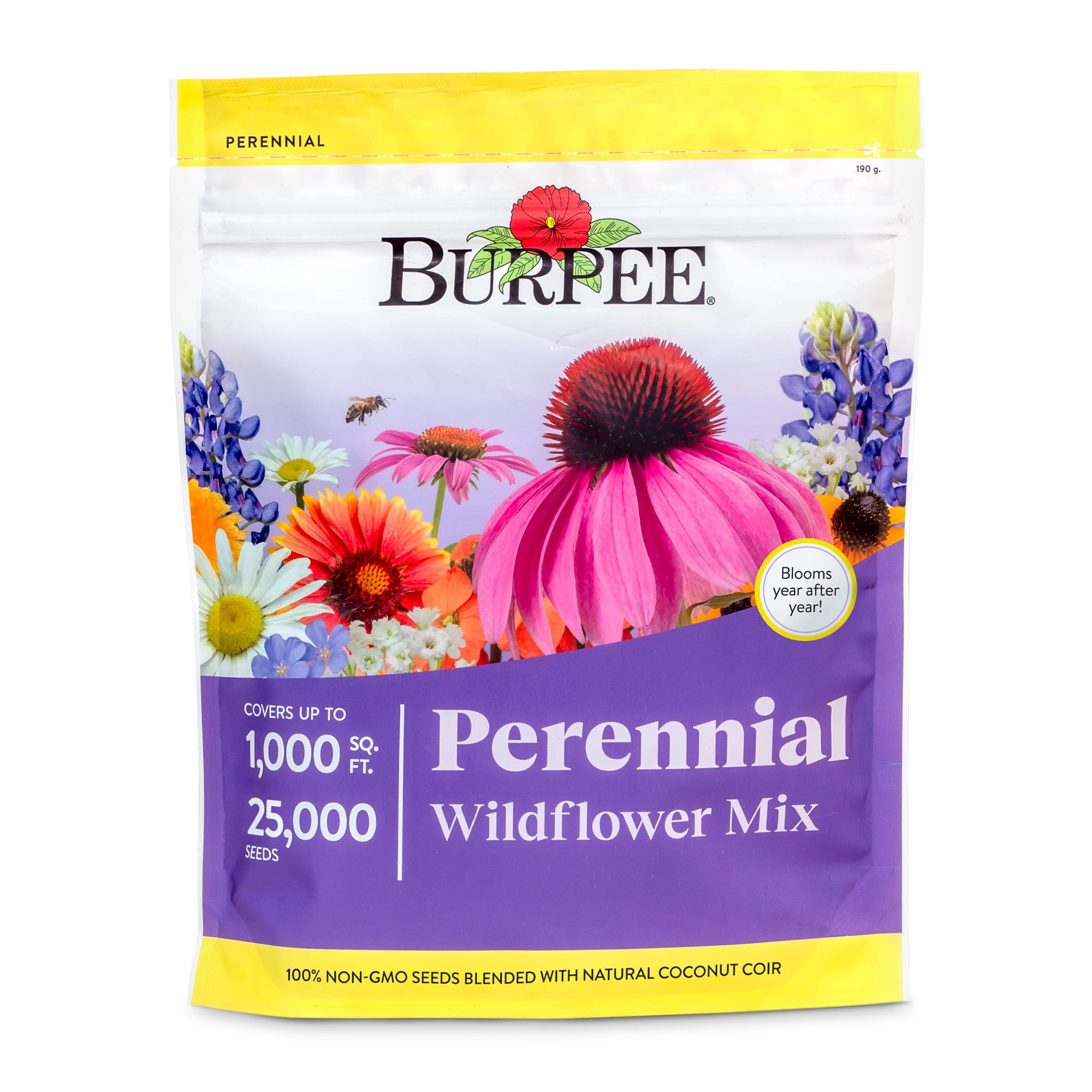 Burpee Perennial Wildflower Seeds Mix – Non-GMO, Attracts Pollinators, Perennial Flowers, 50,000 Seeds, 1 Bag