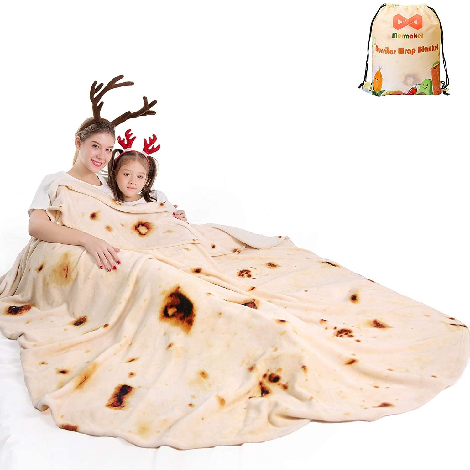 Burritos Tortilla Throw Blanket 2.0 Double Sided 71 inches for Adult and Kids, Giant Funny Realistic Food Blankets, 285 GSM Novelty Soft Flannel Taco Blanket (Yellow -Double Sided)