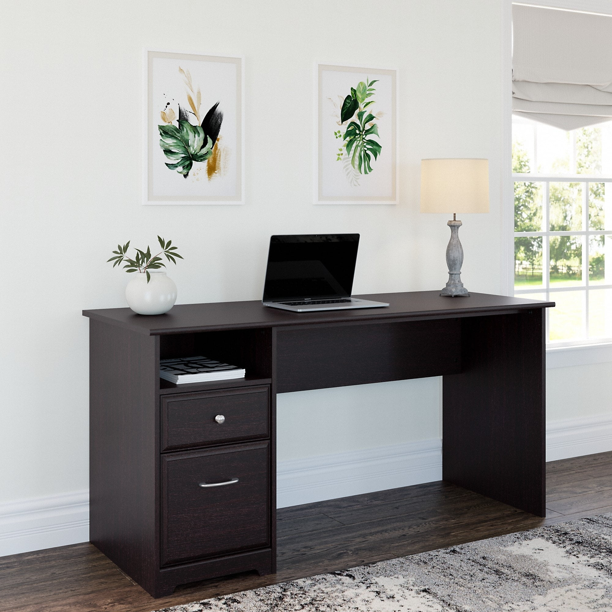 Bush Furniture Cabot 60" Computer Desk with Storage, Espresso Oak